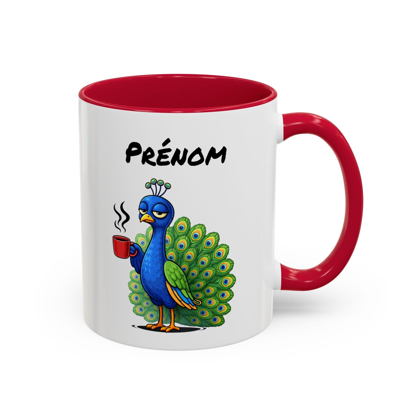Tasse Paon Fatigué avec Café – Mug Animal Coloré et Humour – Illustration Oiseau Mignon 325ml