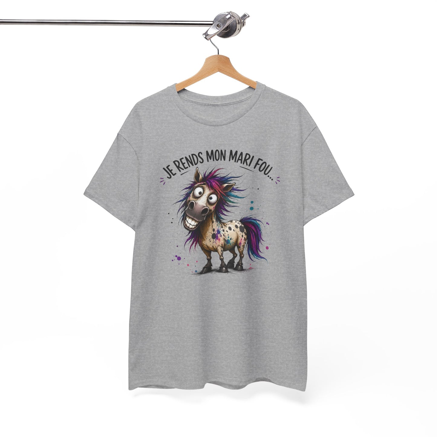 Tee-Shirt Je Rends Mon Mari Fou – Cadeau Femme Mariée Humour Couple – Cheval Drôle Délirant – Idée Cadeau Épouse