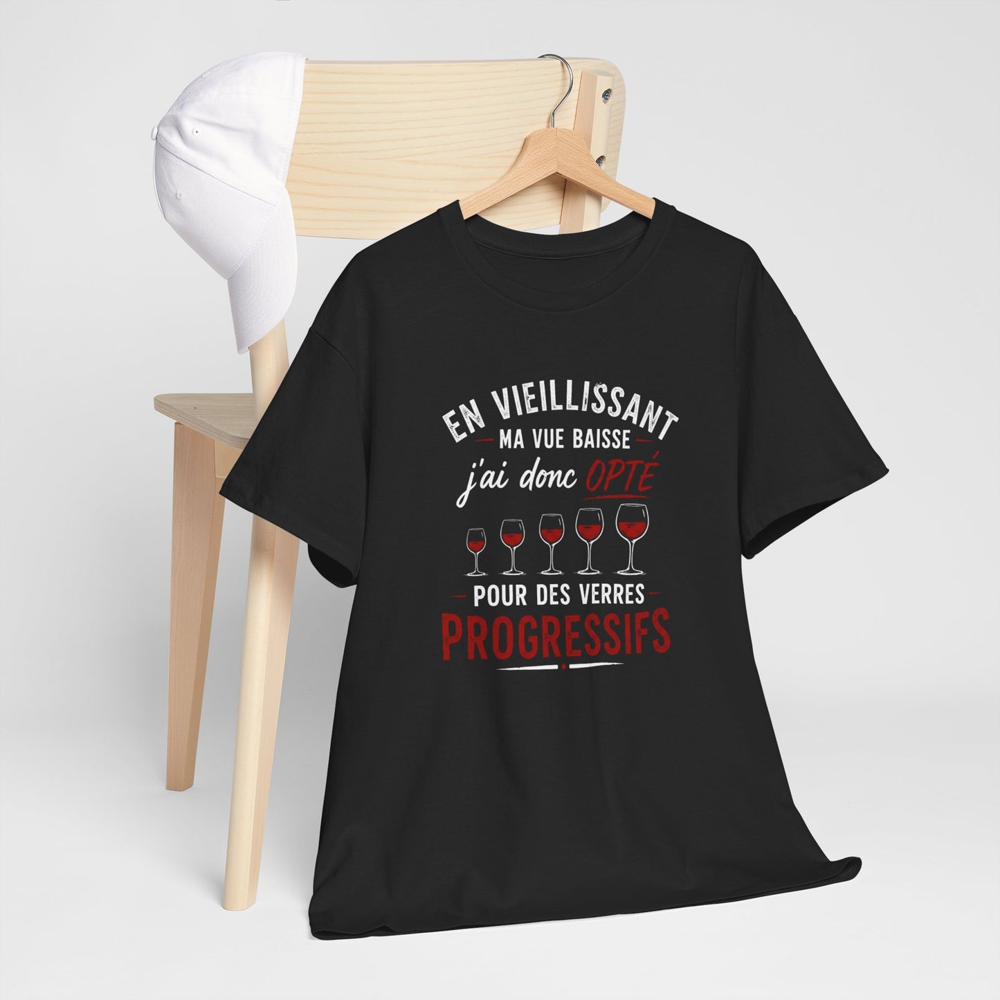 T-Shirt Humour Vin Verres Progressifs – Tee Shirt Drôle Apéro Vin Rouge Citation Amusante Adulte – Idée Cadeau Amateur Vin