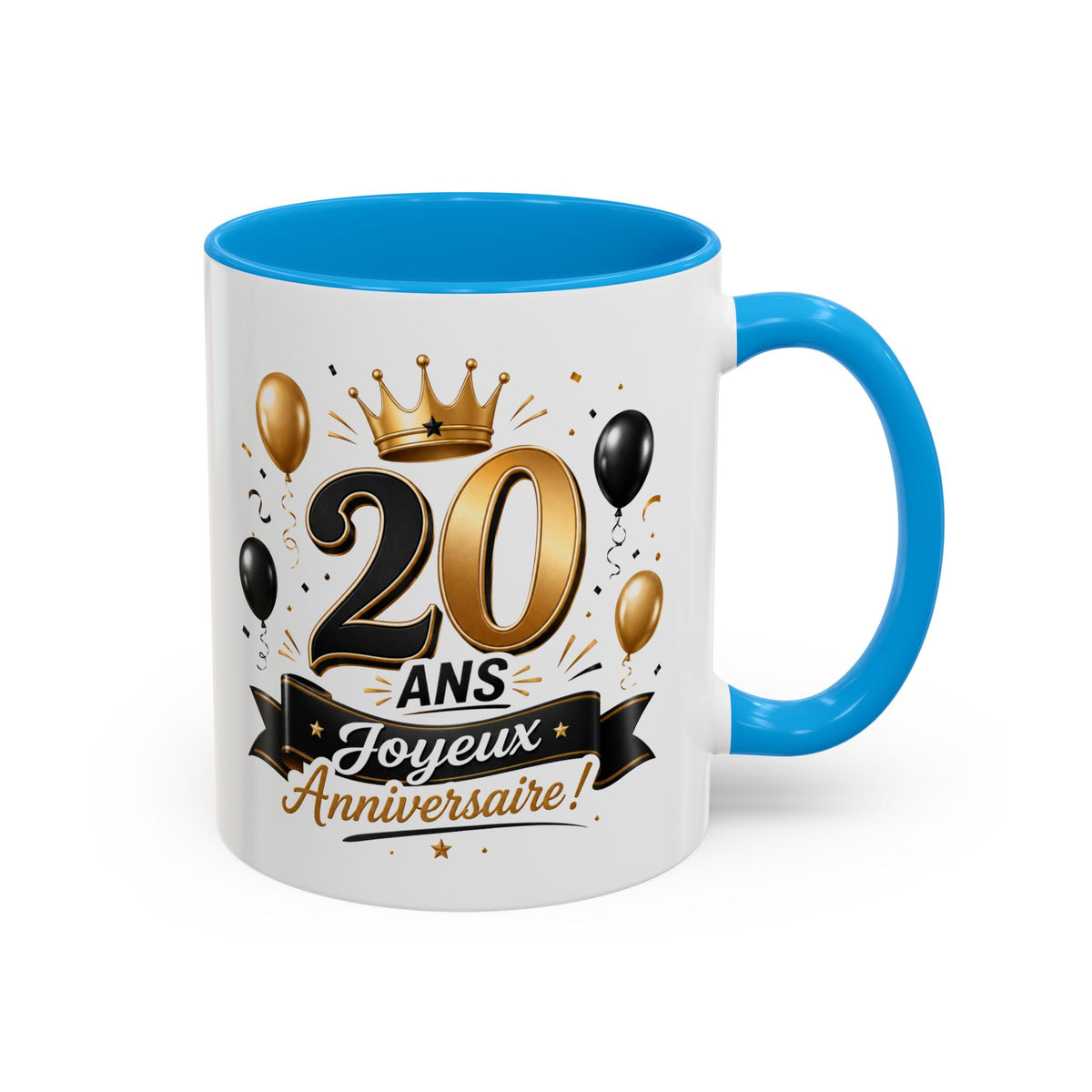 Mug Joyeux 20 Ans – Tasse Anniversaire 20 Ans – Cadeau Original pour Femme Homme – Idée Cadeau 20e Anniversaire Noir Bleu Rouge