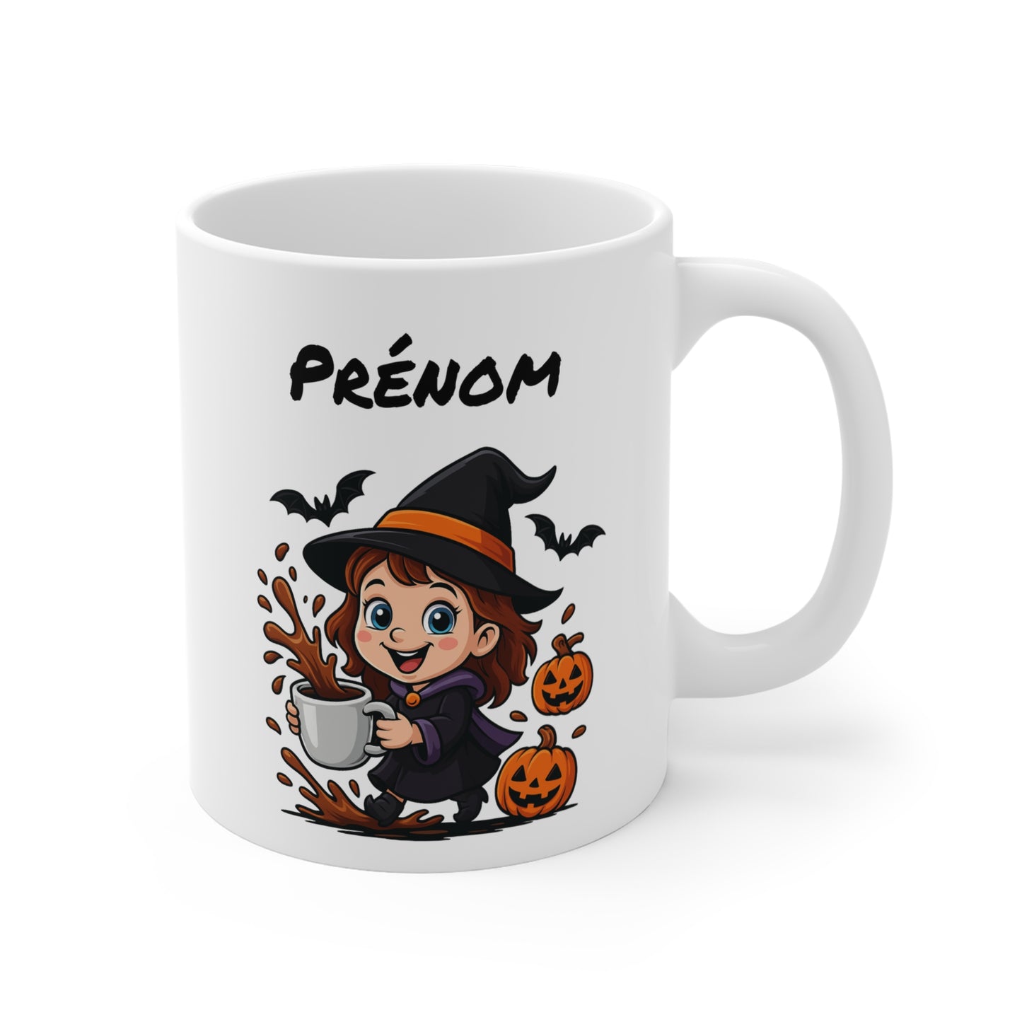 Tasse Personnalisable Sorcière Halloween – Mug Prénom Citrouilles Mignon 325ml – Cadeau Original Café