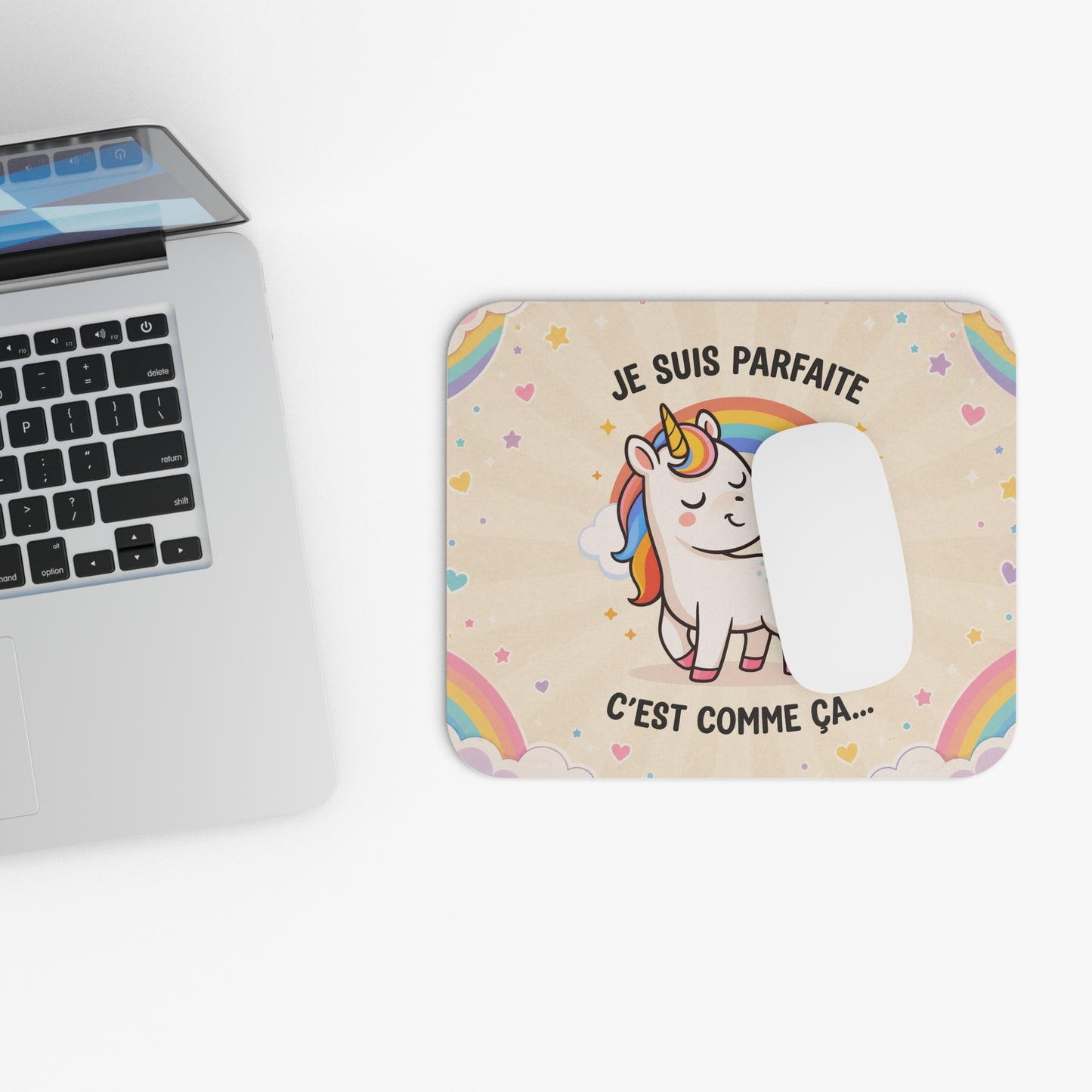Tapis de Souris 22x18cm Je Suis Parfaite C'est Comme Ça Licorne Humour Femme Cadeau Anniversaire Amie Fille Collègue Bureau Gaming