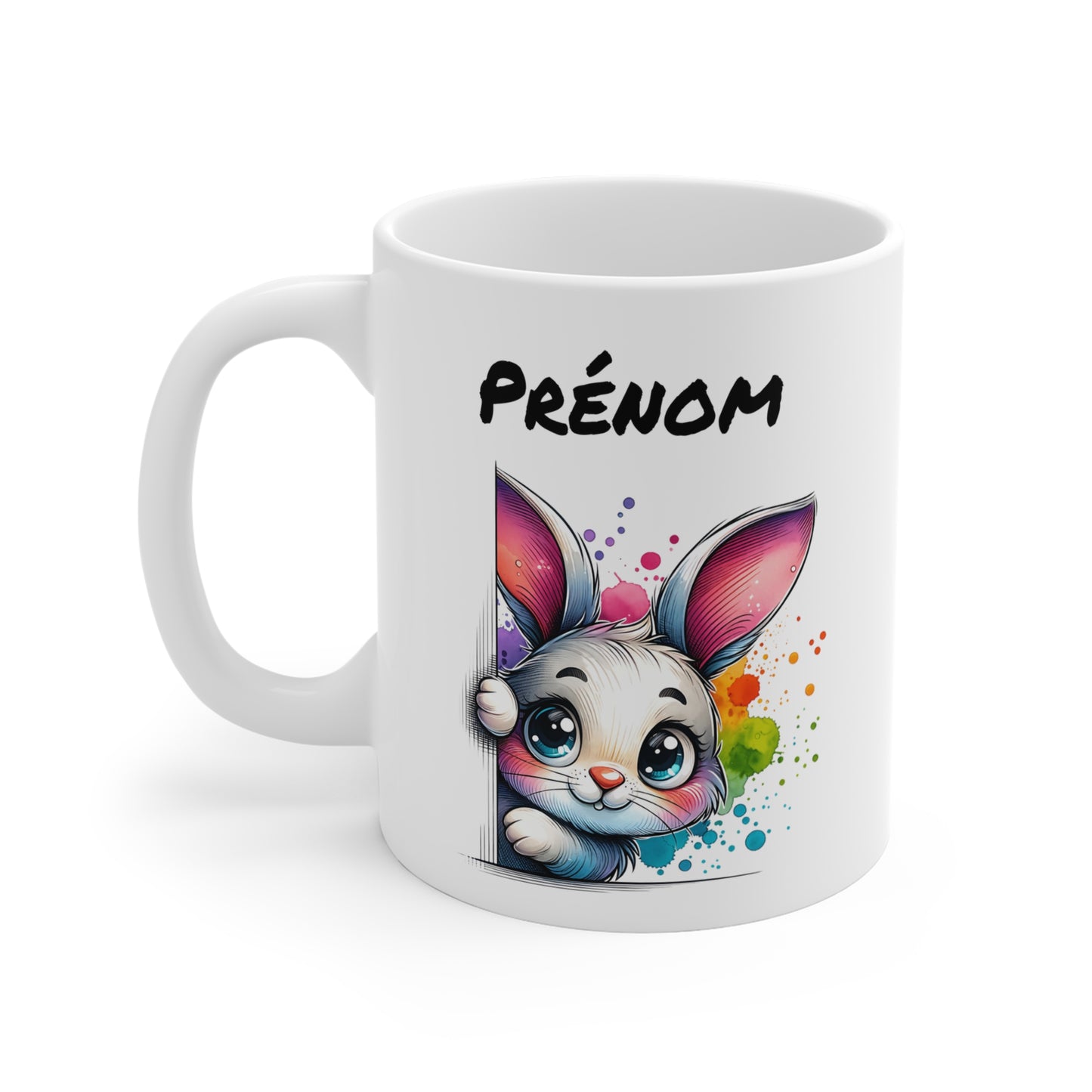Tasse Personnalisable Lapin Mignon – Mug Prénom Illustration Colorée – Cadeau Animal Printemps Pâques 325ml