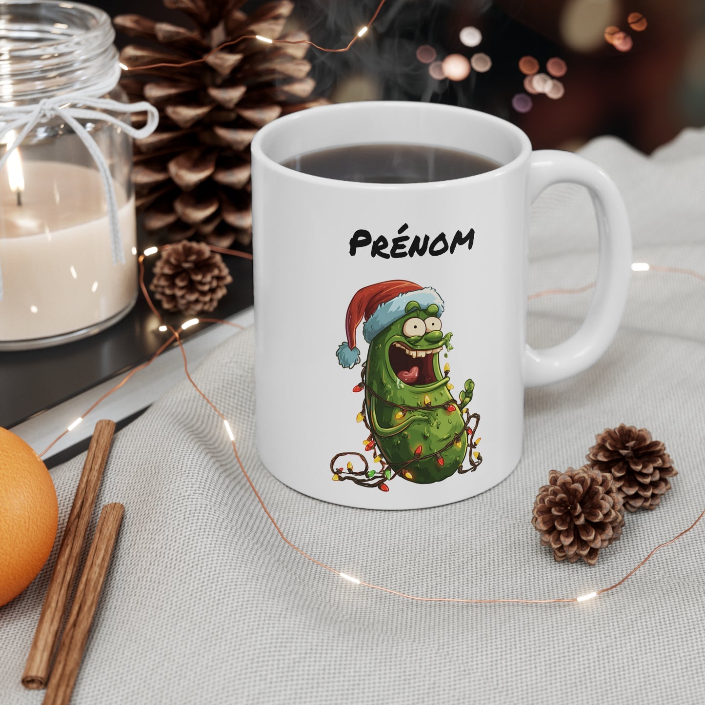 Tasse Personnalisable Cornichon de Noël – Mug Humour Festif et Drôle – Cadeau Original Père Noël 325ml