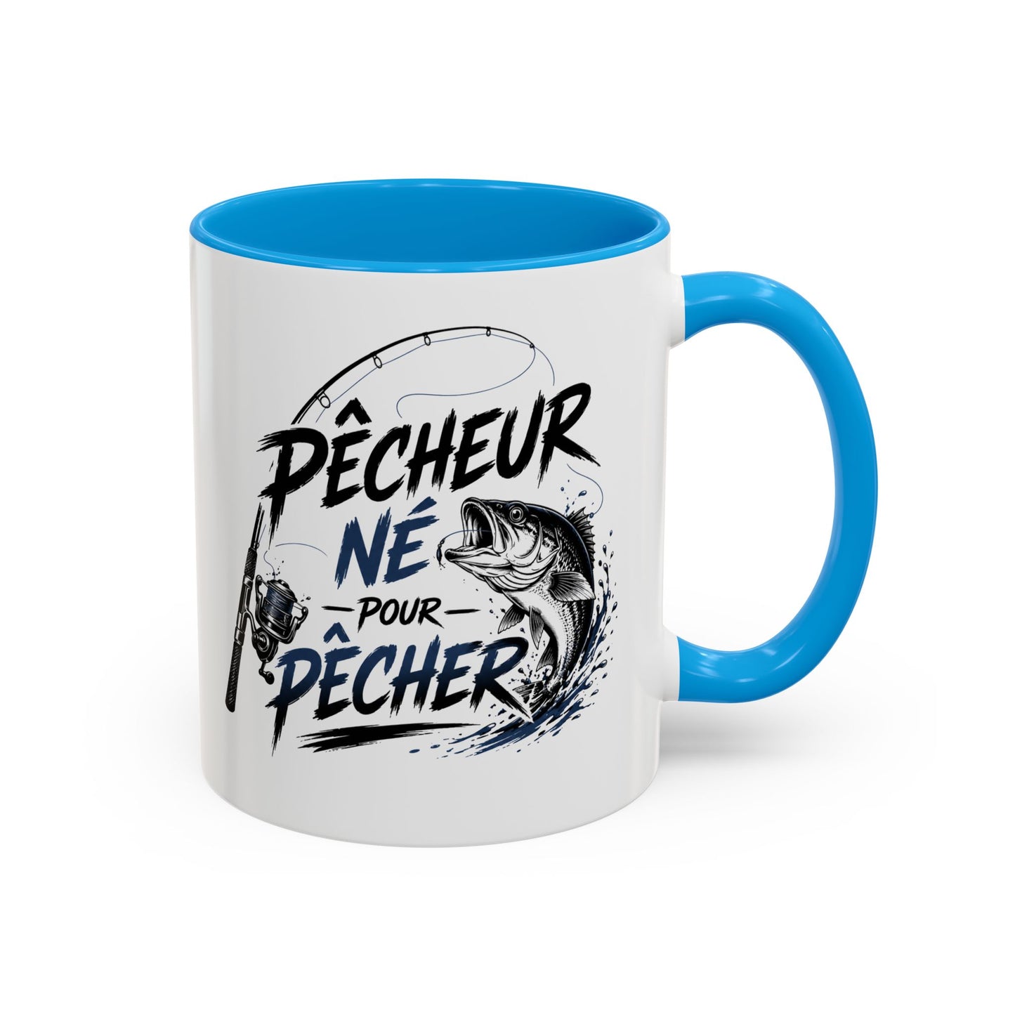 Mug Pêcheur Né pour Pêcher – Tasse Humour Pêche Homme et Femme, Cadeau Original pour Passionné de Pêche, Idée Cadeau Anniversaire Noël Noir Bleu Rouge