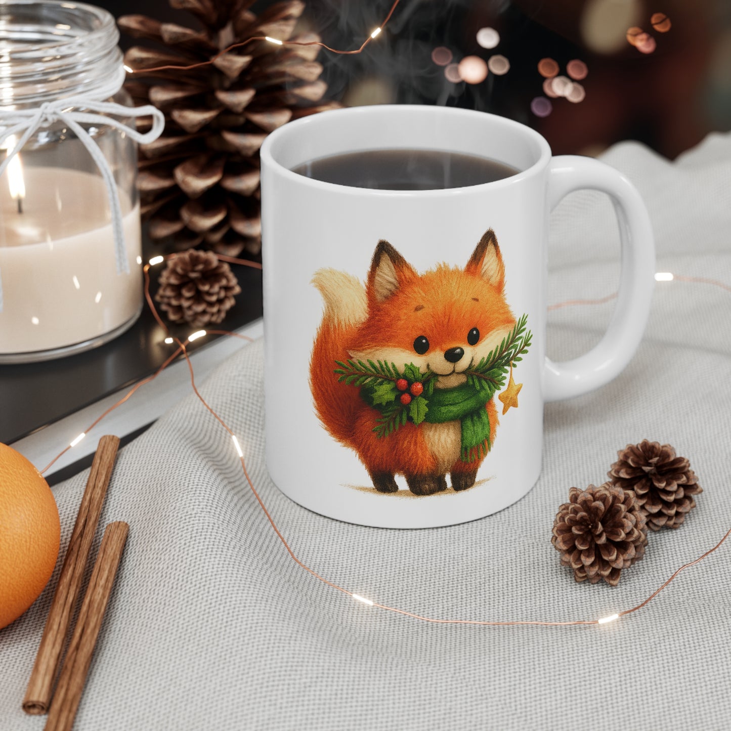 Tasse Céramique Renard Noël Mignon – Mug Hiver Festif – Cadeau Nature et Douceur 325 ml