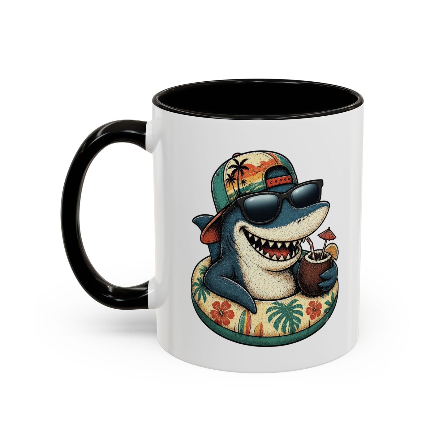 Tasse Requin Drôle avec Cocktail – Mug Requin Tropical Homme Femme – Cadeau Original Été Vacances Plage Surf 325 ml
