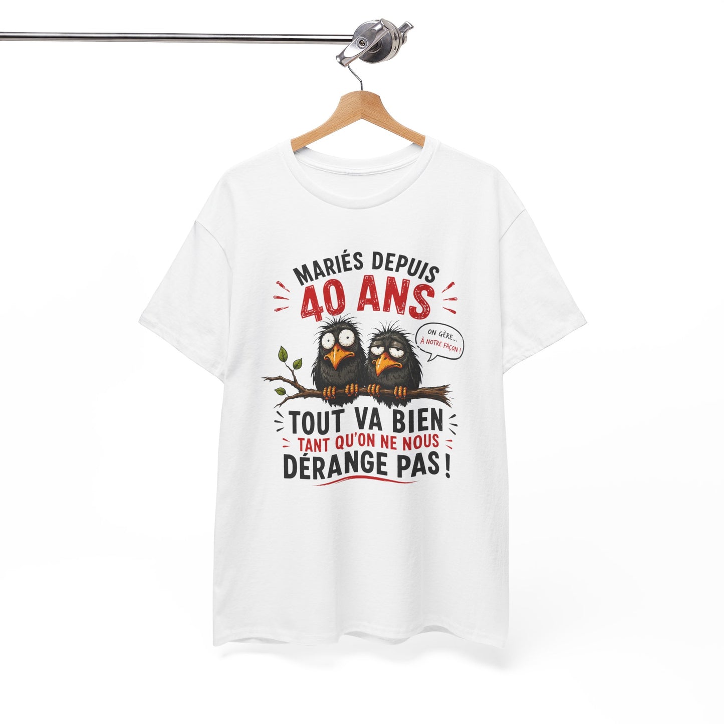 Tee-Shirt Homme Femme Mariés Depuis 40 Ans – Cadeau Anniversaire de Mariage Noces d'Émeraude – Humour Couple Original