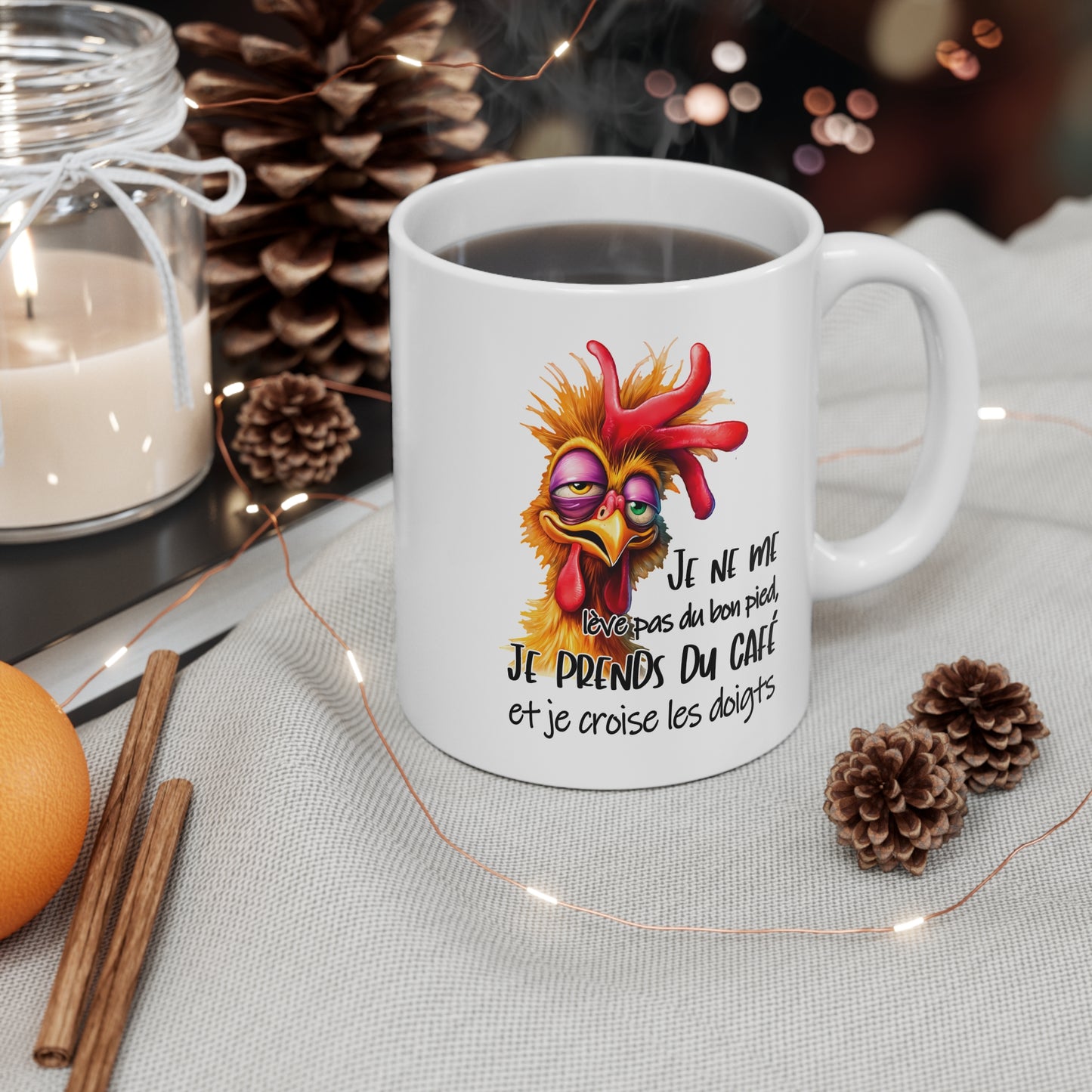 Tasse Je Ne Me Lève Pas Du Bon Pied Je Prends Du Café Et Je Croise Les Doigts – Mug Humour Poulet Drôle – Cadeau Homme Femme 325ml