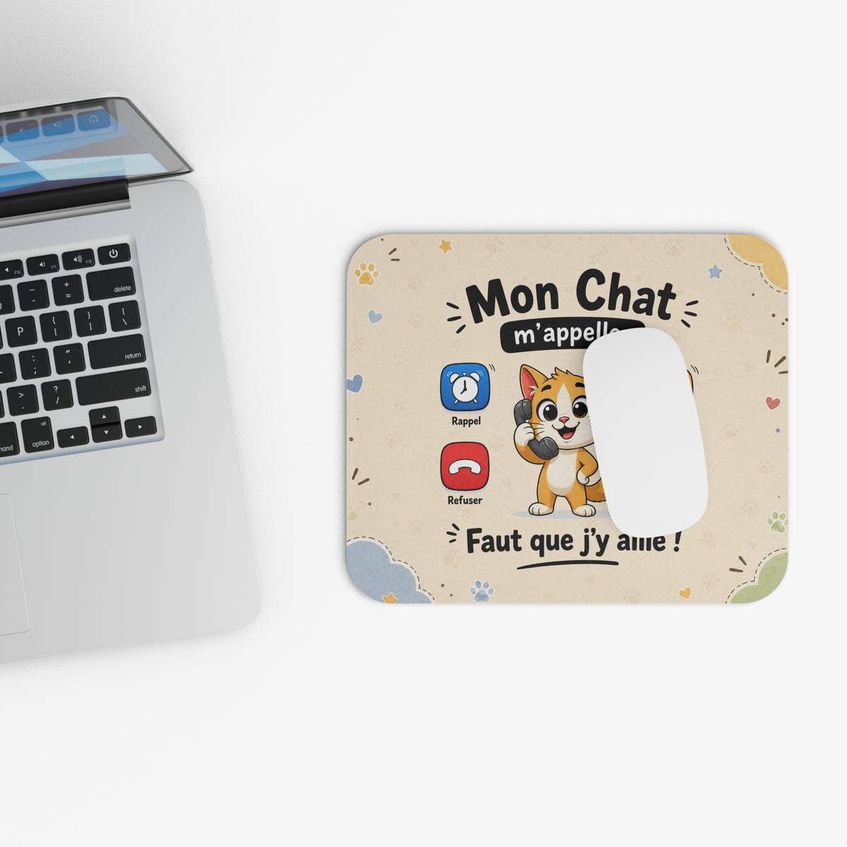 Tapis de Souris 22x18cm Mon Chat M’appelle Faut que J’y Aille – Humour Chat – Cadeau Drôle pour Amoureux des Chats