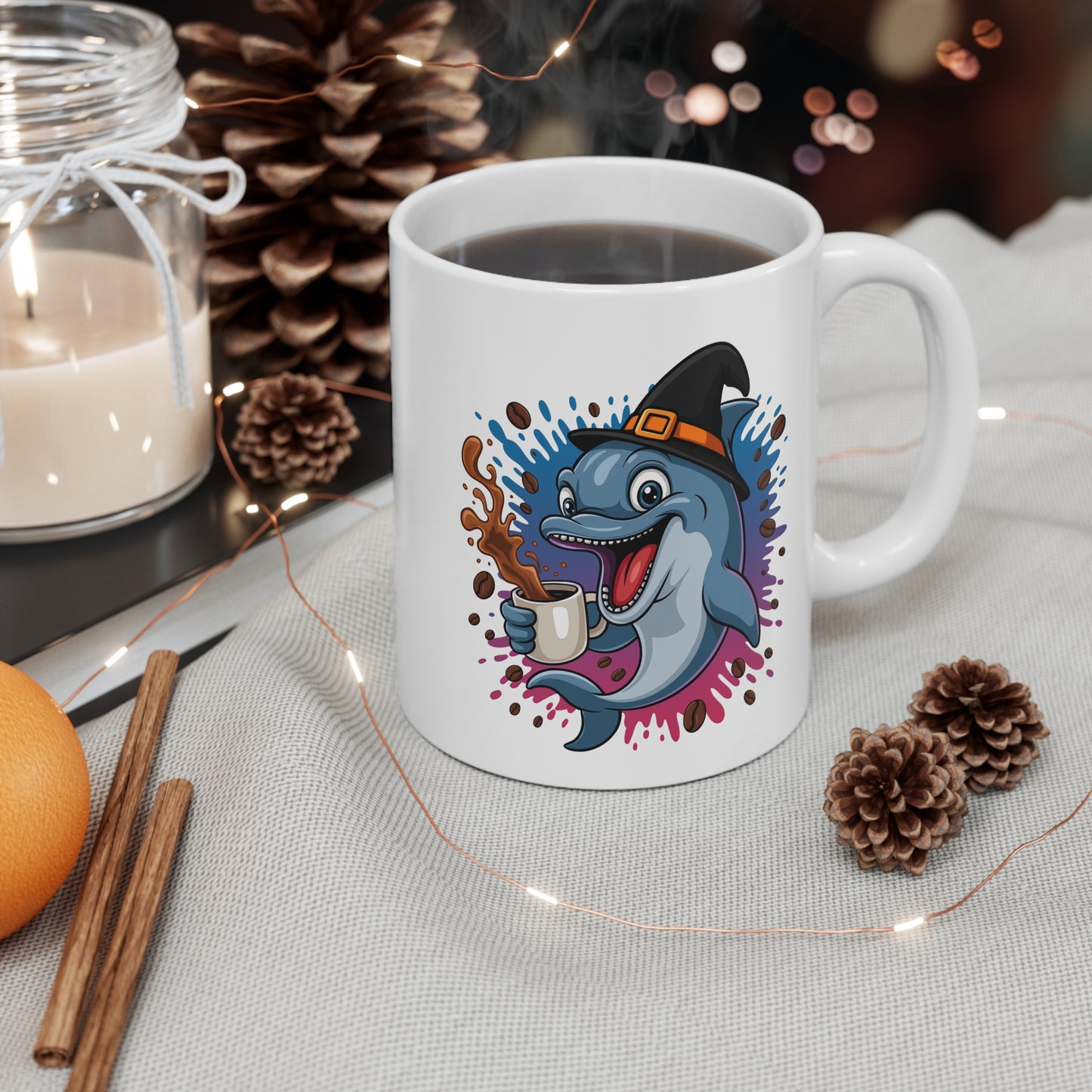Mug Halloween Dauphin Sorcier – Tasse Céramique 325ml Café Thé Chocolat Chaud – Cadeau Original et Amusant