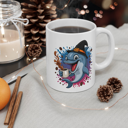 Mug Halloween Dauphin Sorcier – Tasse Céramique 325ml Café Thé Chocolat Chaud – Cadeau Original et Amusant