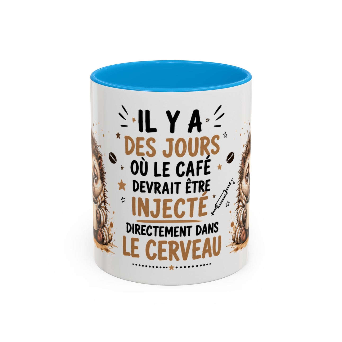Tasse Café Injecté Dans Le Cerveau – Mug Hérisson Fatigué Humour – Cadeau Café 325ml