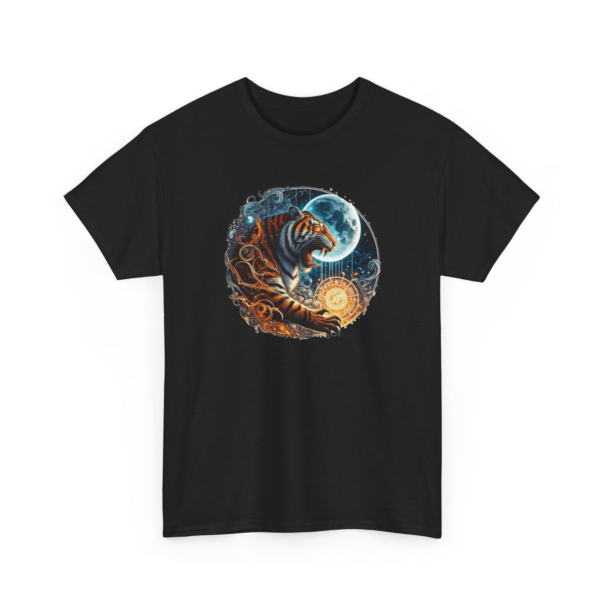 Tee Shirt Tigre Pleine Lune Homme Femme – T-Shirt Tigre Rugissant Mystique – Animal Sauvage Art Fantasy – Design Japonisant