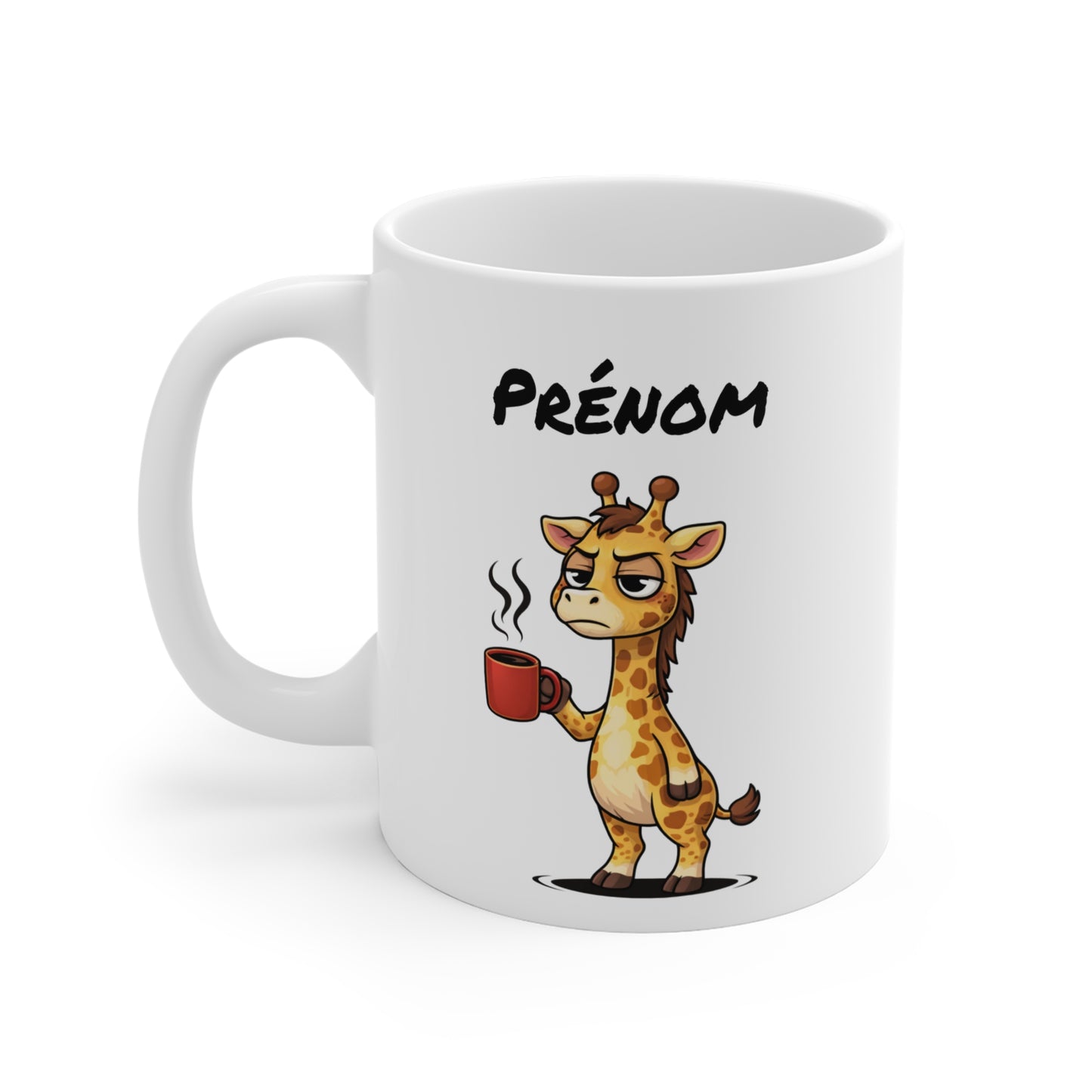 Mug Girafe Fatiguée Personnalisable 325ml – Tasse Café Drôle Prénom Cadeau Original