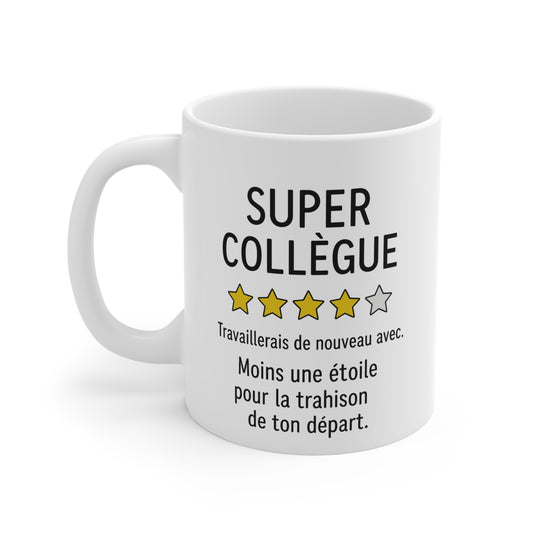Mug Drôle Départ Collègue – « Super collègue, moins une étoile pour ton départ » – Cadeau Pot de Départ, Bureau 325ml