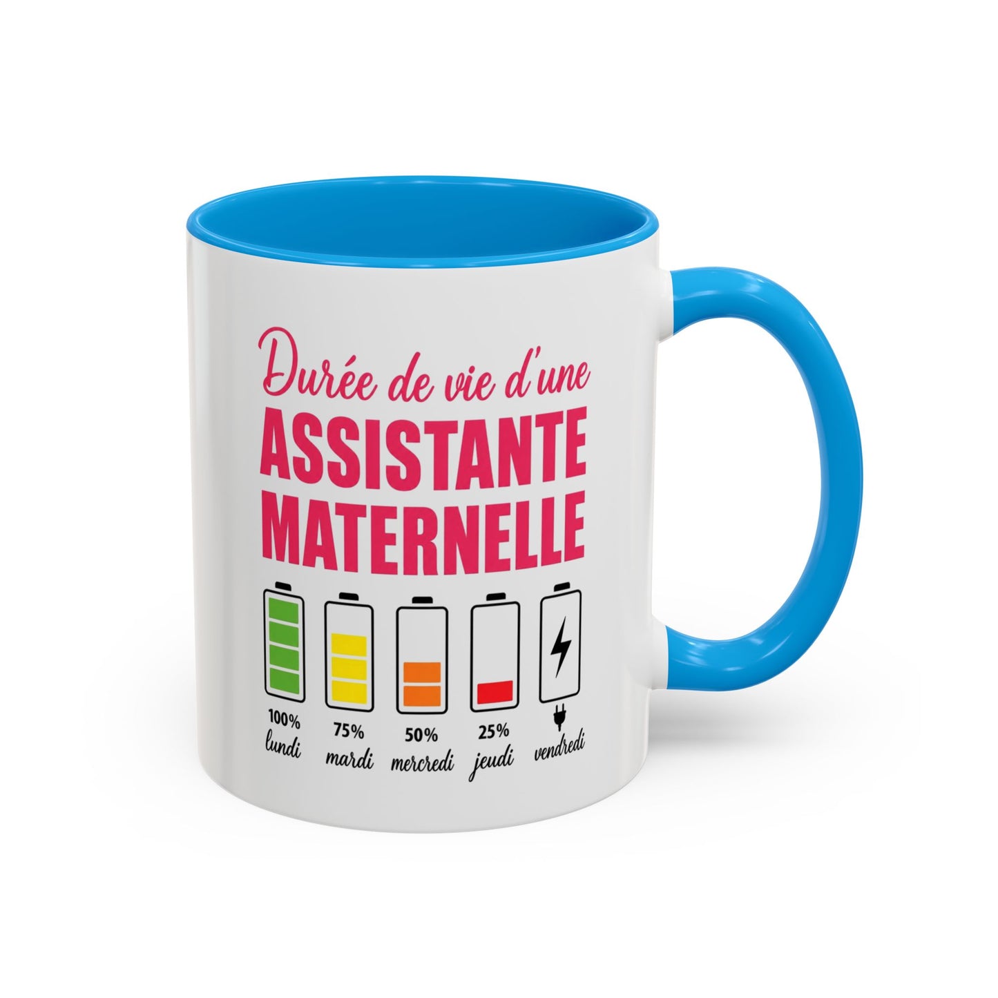 Mug Assistante Maternelle – Tasse Drôle Durée de Vie Batterie – Cadeau Humoristique Nounou et Garde d’Enfant 325ml
