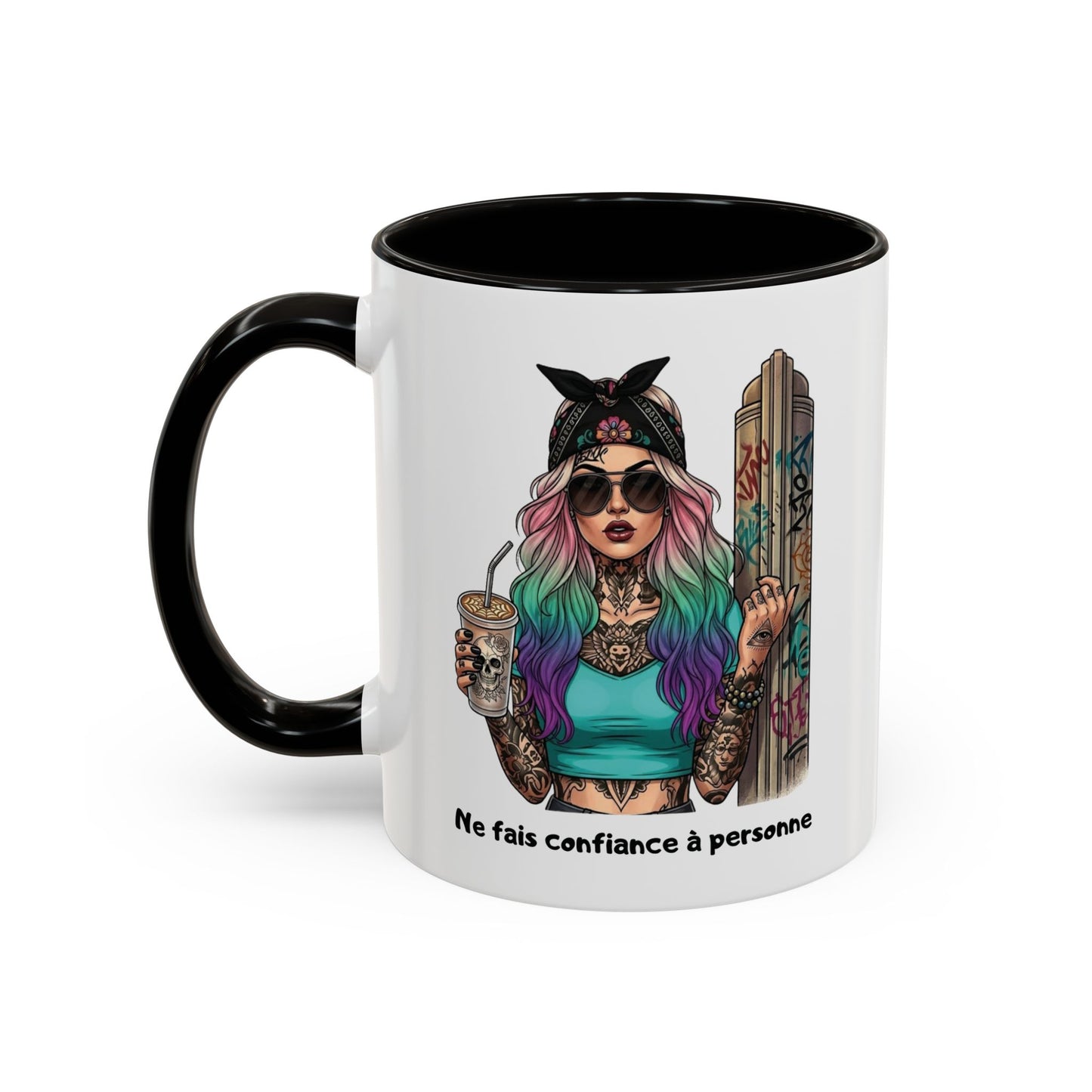 Tasse Femme Tattoo Street Art 325ml – Mug Céramique Design Urbain Coloré Cheveux Multicolores