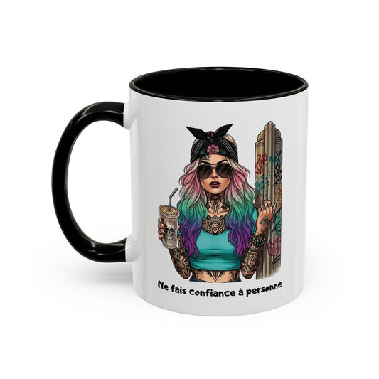 Tasse Femme Tattoo Street Art 325ml – Mug Céramique Design Urbain Coloré Cheveux Multicolores