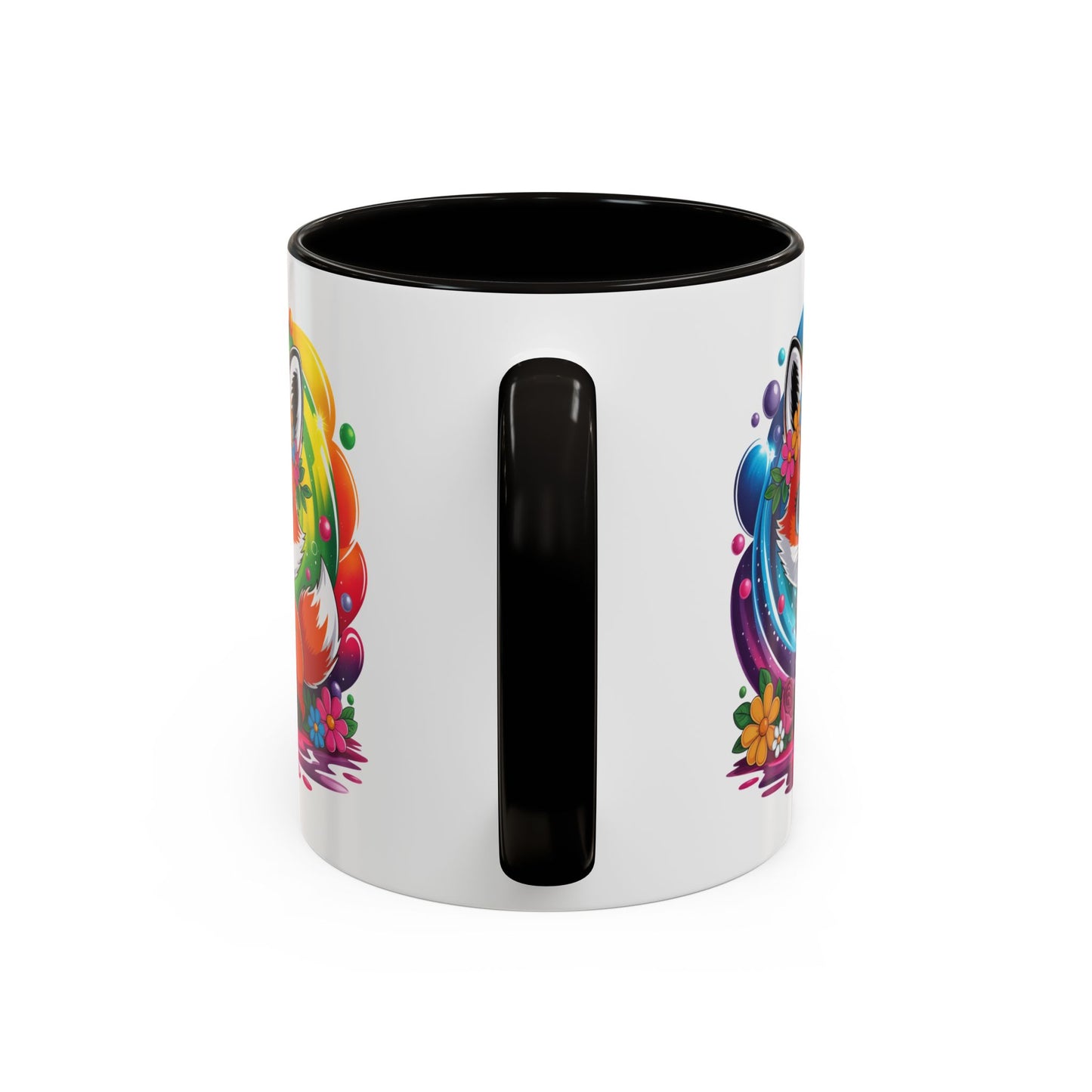 Mug Renard Mignon Multicolore – Tasse Design Kawaii Renard et Fleurs Arc-en-ciel – Cadeau Original 325ml