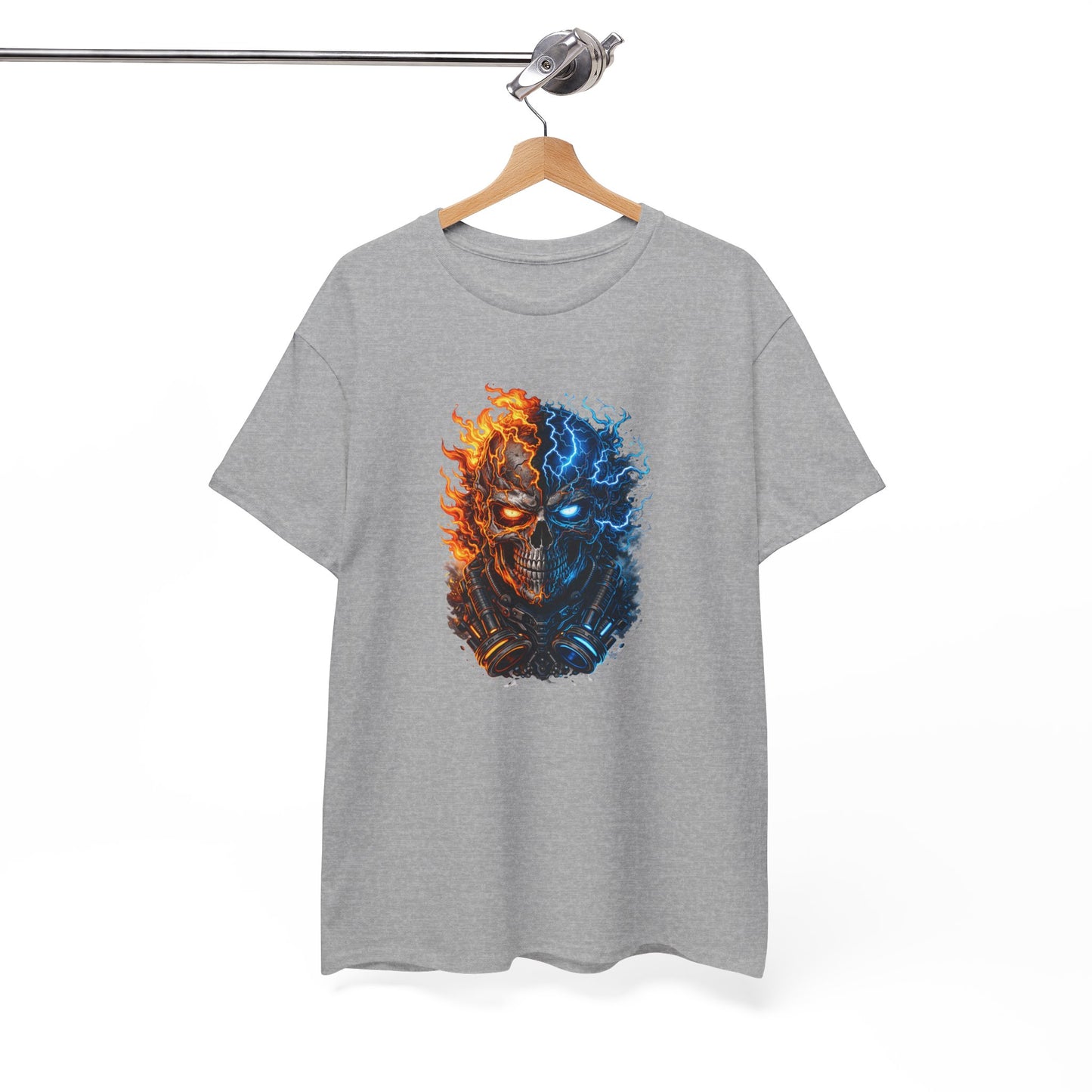 T-Shirt Tête de Mort Feu et Glace – Design Skull Électrique et Flamme – Style Dark