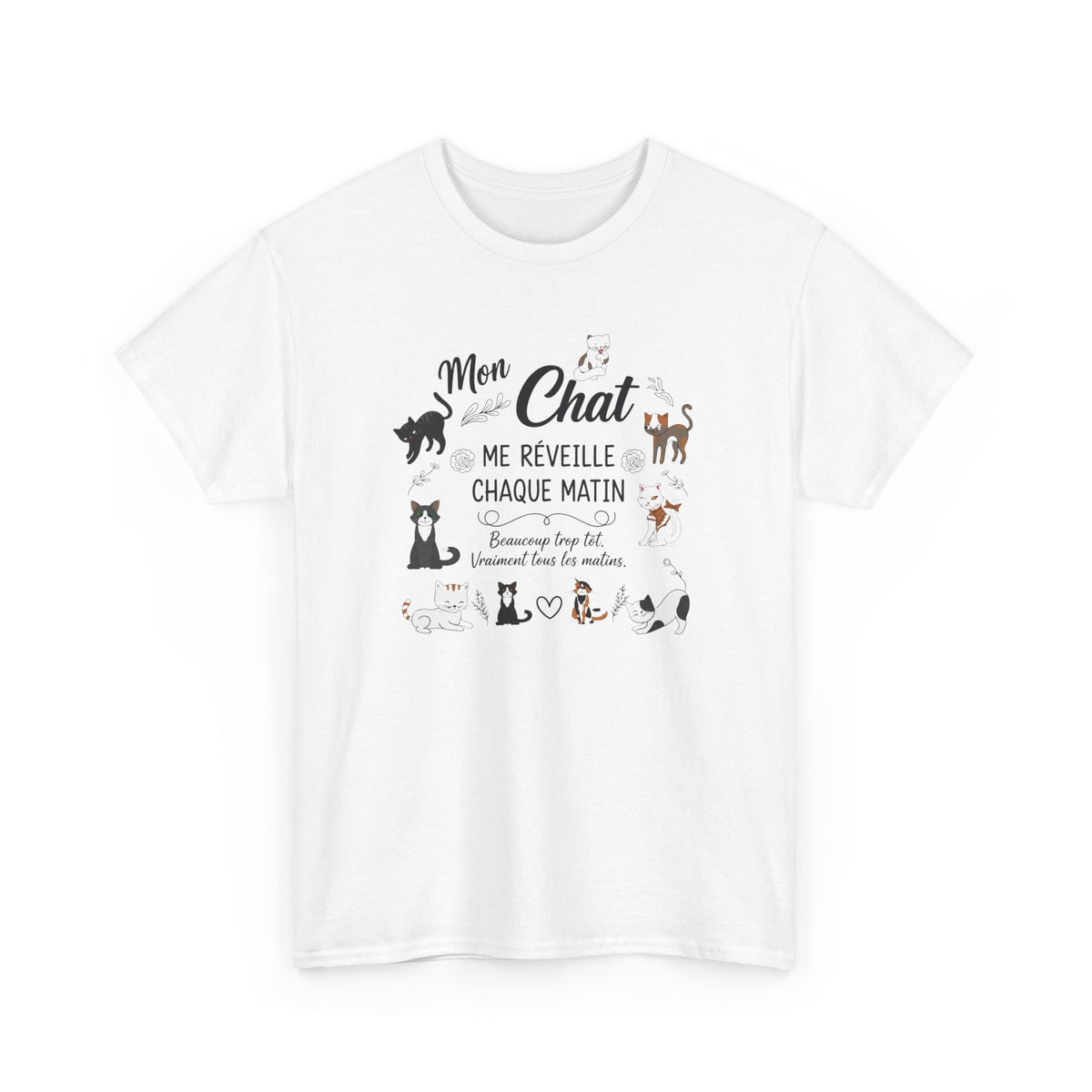 Tee Shirt Chat Homme Femme – Humour Réveil Matin et Fatigue – Idée Cadeau Amoureux des Chats Propriétaire de Félin