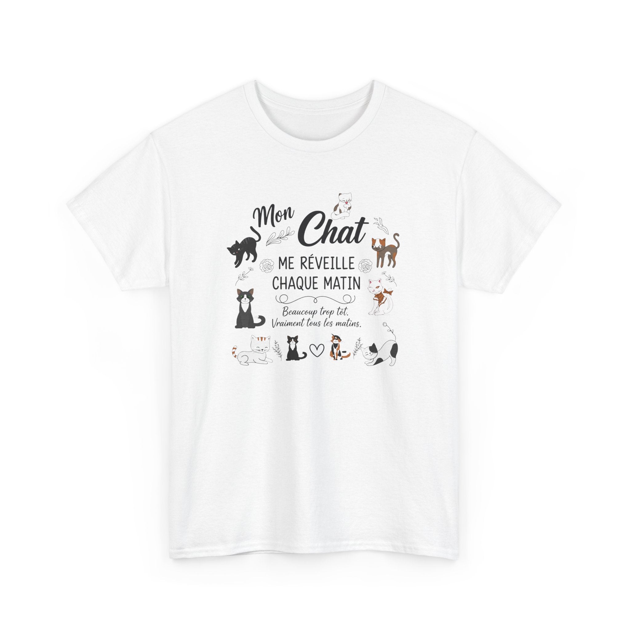 Tee Shirt Chat Homme Femme – Humour Réveil Matin et Fatigue – Idée Cadeau Amoureux des Chats Propriétaire de Félin