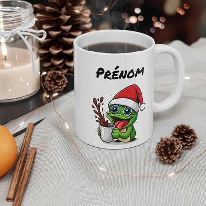 Tasse Personnalisable Grenouille Noël – Mug Prénom Céramique 325ml – Cadeau Fêtes Mignon Original