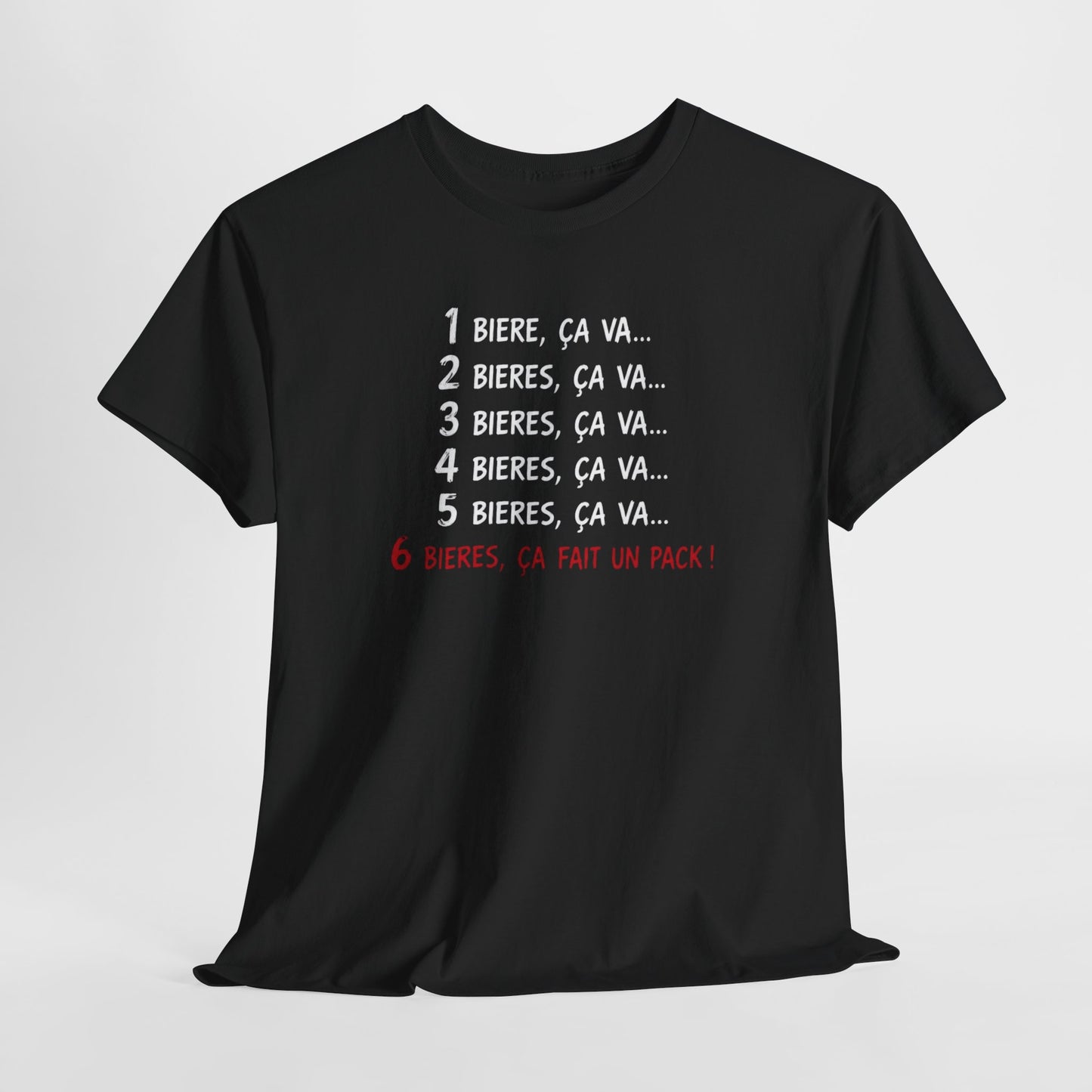 T-Shirt Bière Humour – 6 Bières Ça Fait Un Pack – Tee Shirt Drôle Apéro – Cadeau Amateur de Bière Homme Femme