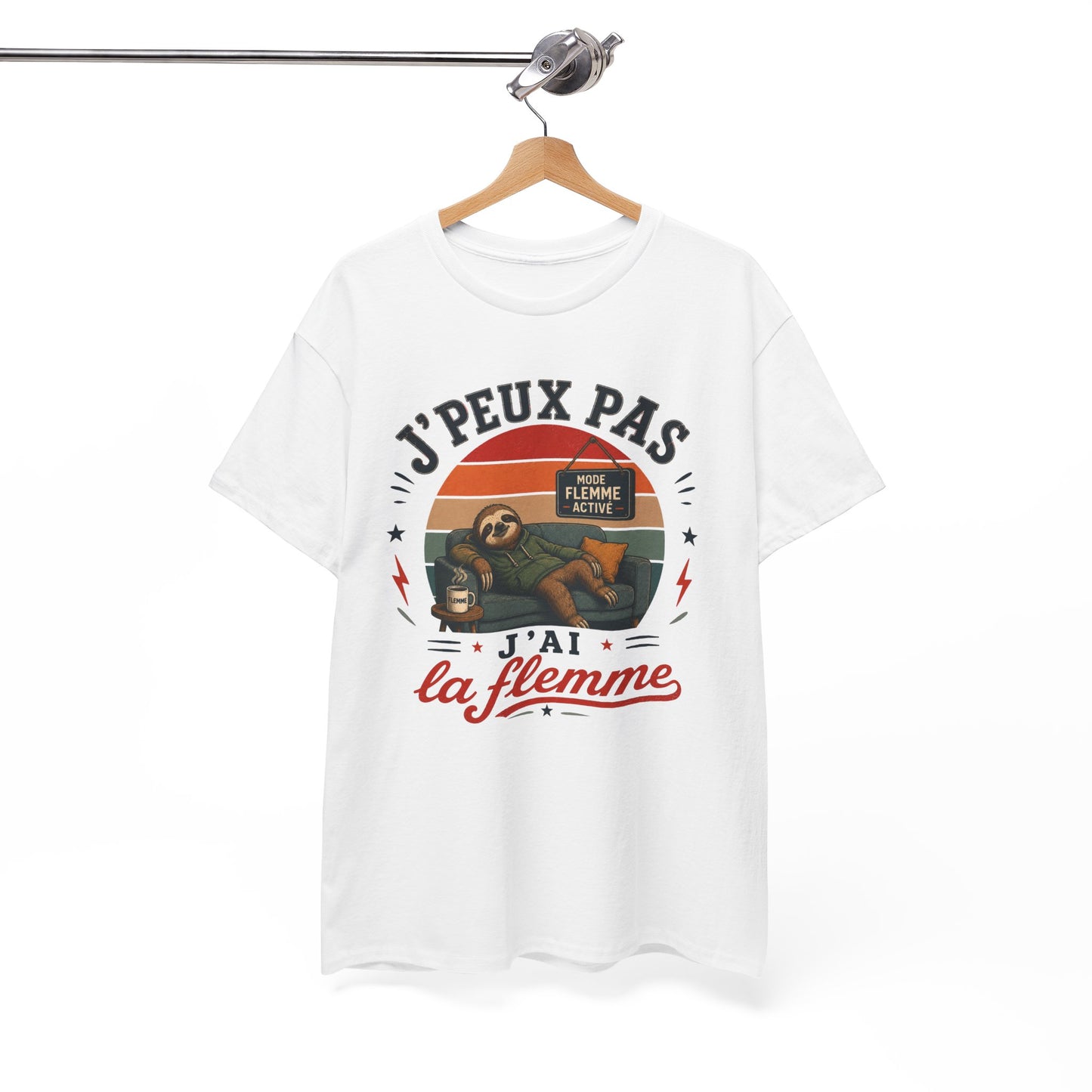 T-Shirt J’Peux Pas J’Ai La Flemme – Tee Shirt Humour Paresseux Vintage – Cadeau Détente Relaxation Repos Fainéant Homme Femme