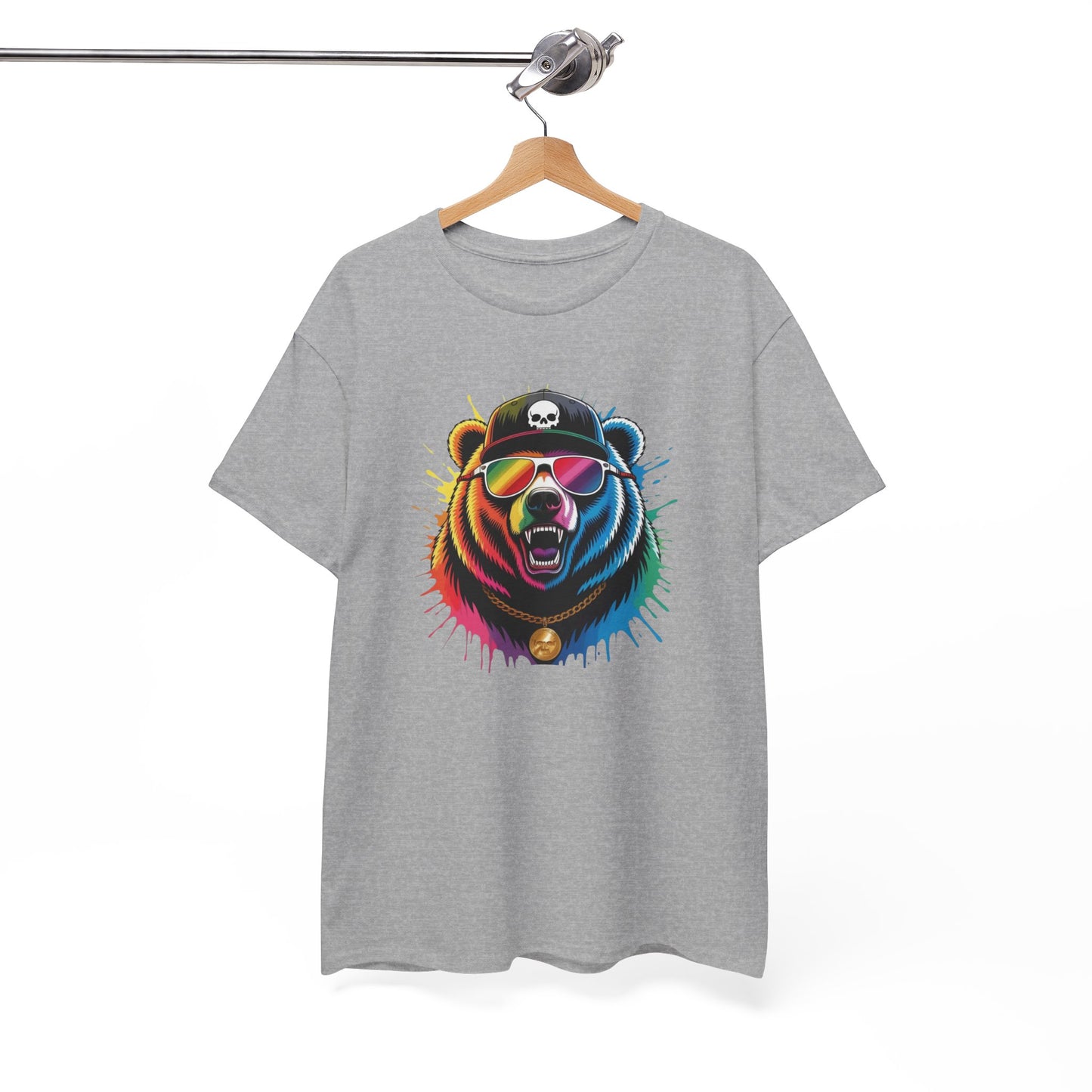 T-Shirt Ours Stylé Lunettes Colorées – Tee Shirt Bear Streetwear – Cadeau Original Hip Hop Noir Blanc Gris
