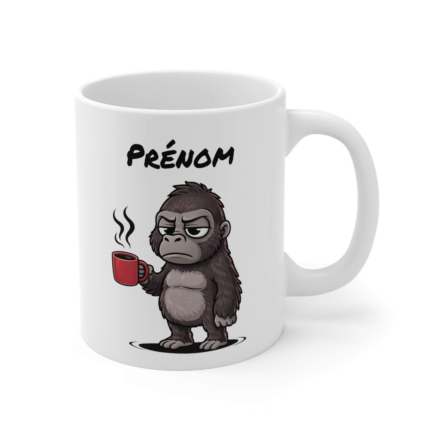 Mug Gorille Fatigué Personnalisable 325ml – Tasse Café Drôle Animal Humour Travail Bureau Réveil Difficile Prénom