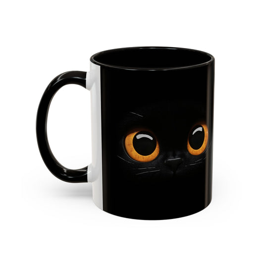 Mug Chat Noir Yeux Jaunes – Tasse Regard Mystérieux Chat – Cadeau Original Amoureux des Chats 325ml