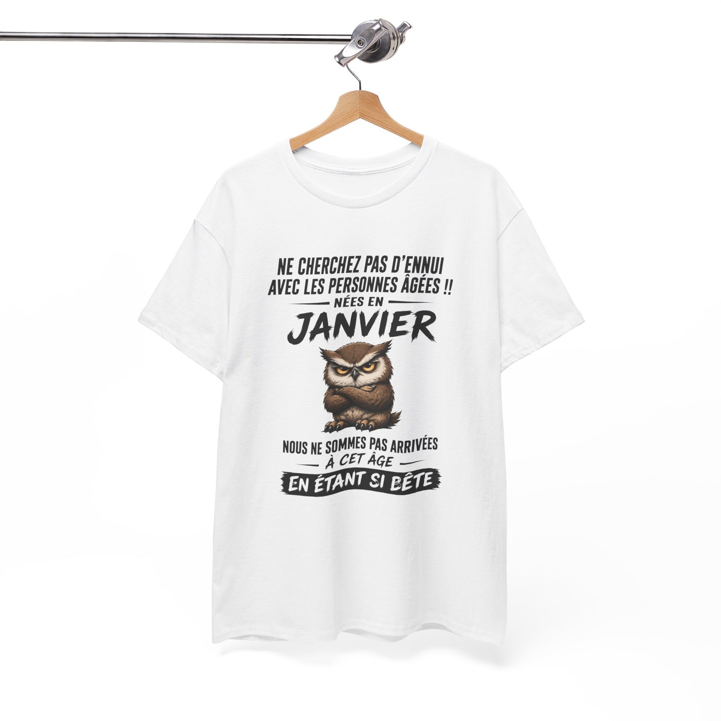 Tee-Shirt Retraité Janvier Humour – Cadeau Anniversaire Senior Homme Femme – Chouette Drôle Retraite