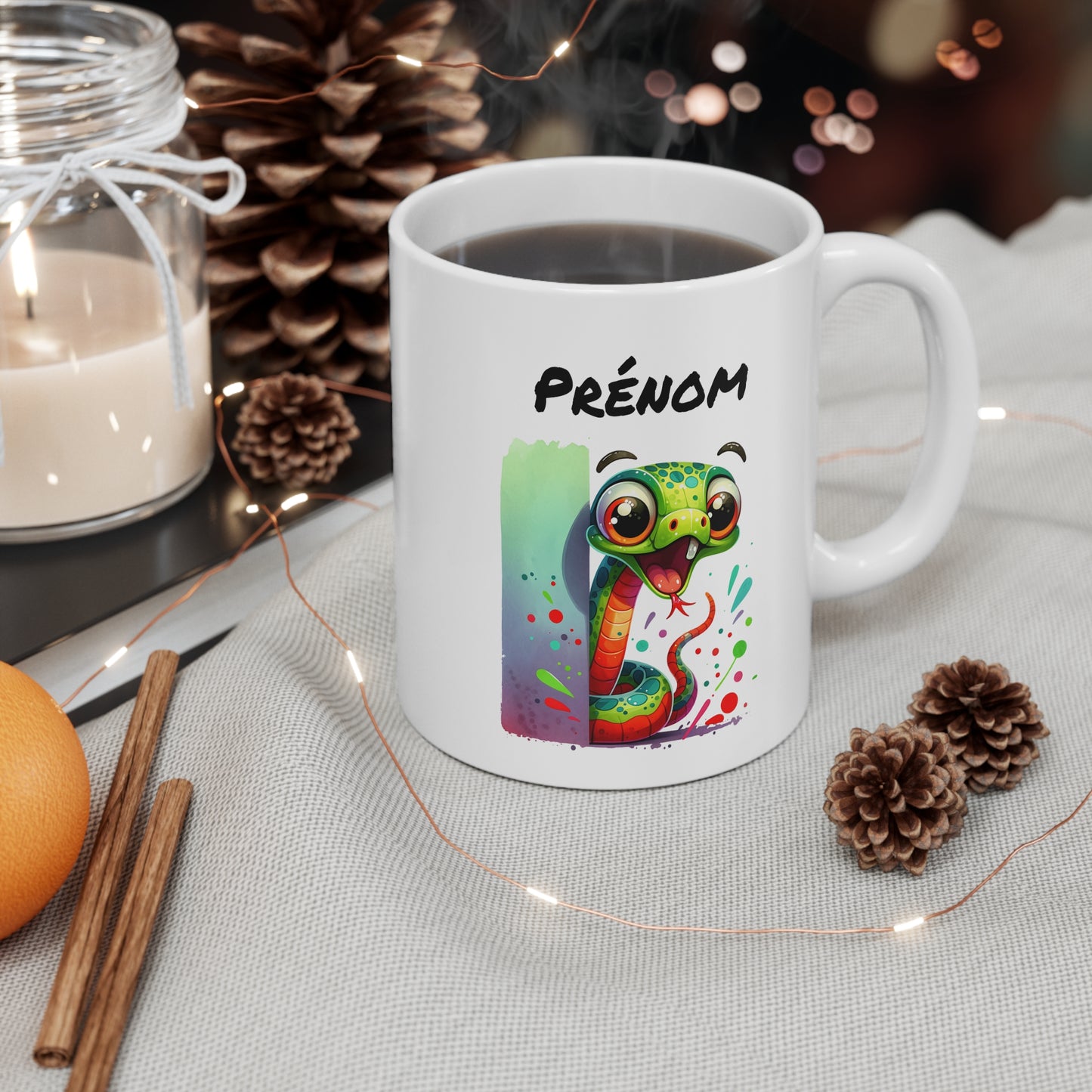 Tasse Personnalisable Serpent Mignon – Mug Prénom Illustration Colorée Jungle – Cadeau Animal Rigolo 325ml