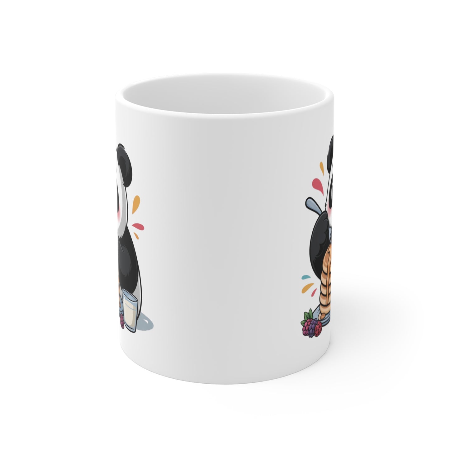 Tasse Panda Mignon 325ml – Mug Cartoon Gourmand avec Pancakes et Fruits – Cadeau Original en Céramique