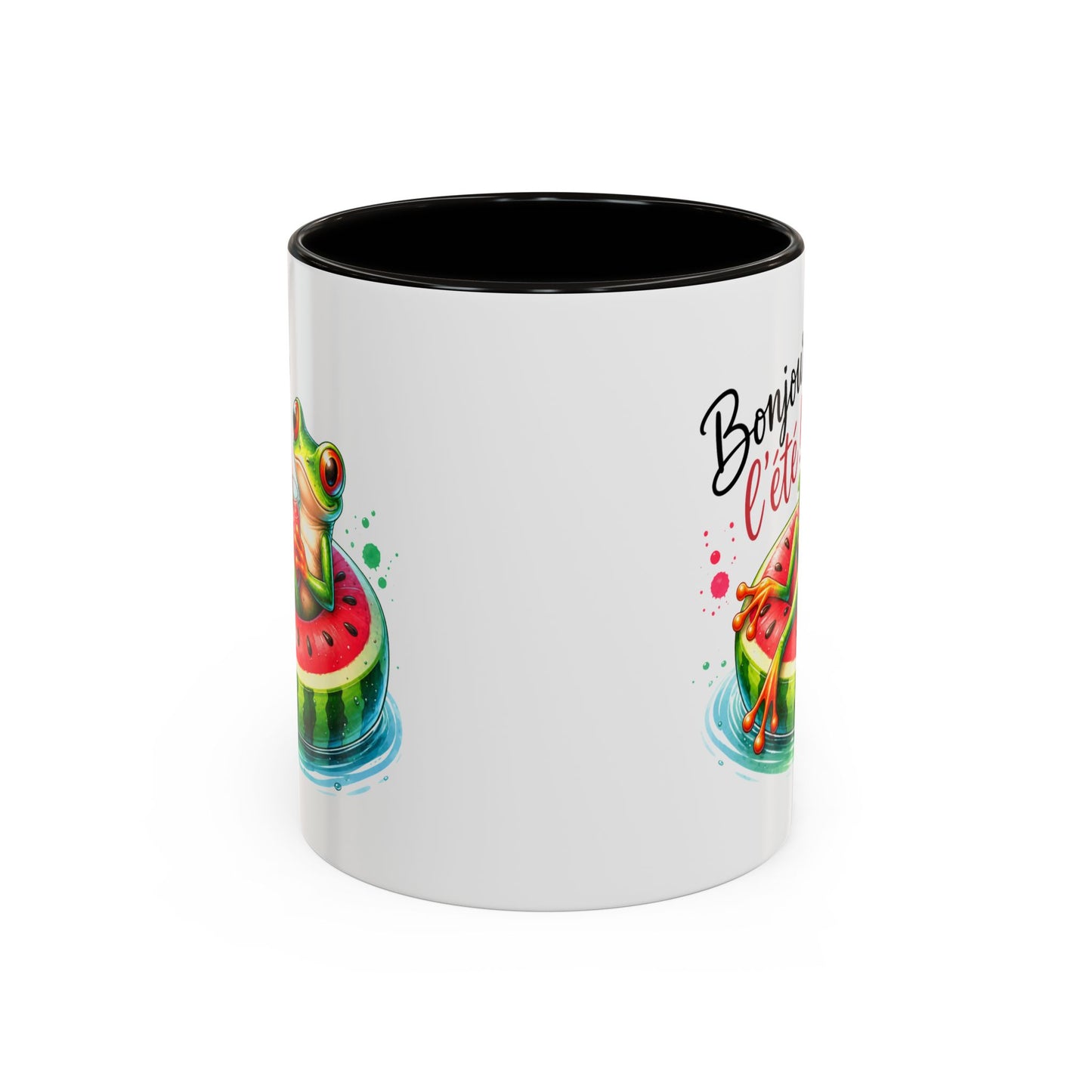 Tasse Bonjour l’Été – Mug Grenouille sur Bouée Pastèque – Cadeau Été Vacances Humour Homme Femme 325ml
