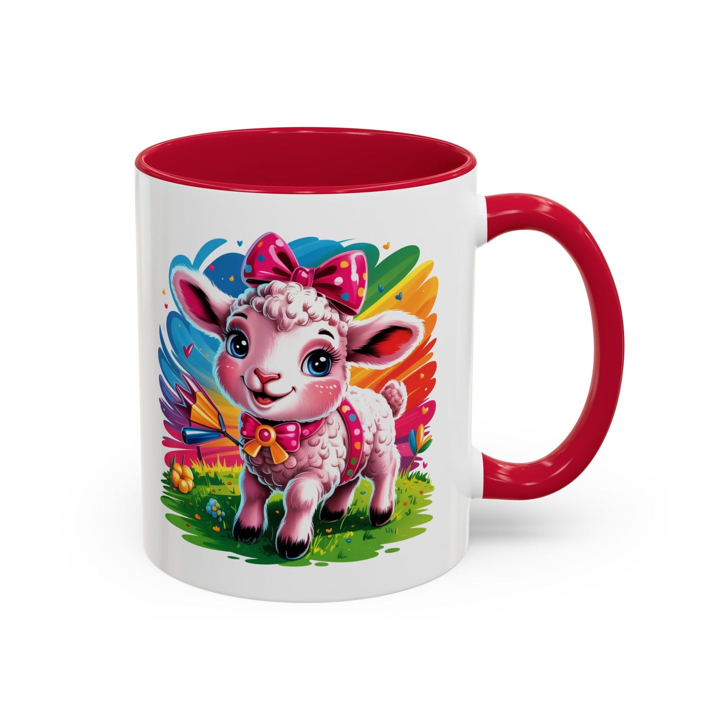 Mug Agneau Mignon Multicolore – Tasse Design Kawaii Animaux et Arc-en-ciel – Cadeau Original 325ml