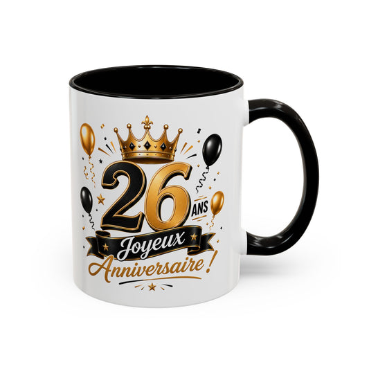 Mug Joyeux 26 Ans – Tasse Anniversaire 26 Ans – Cadeau Original pour Femme Homme – Idée Cadeau 26e Anniversaire Noir Bleu Rouge