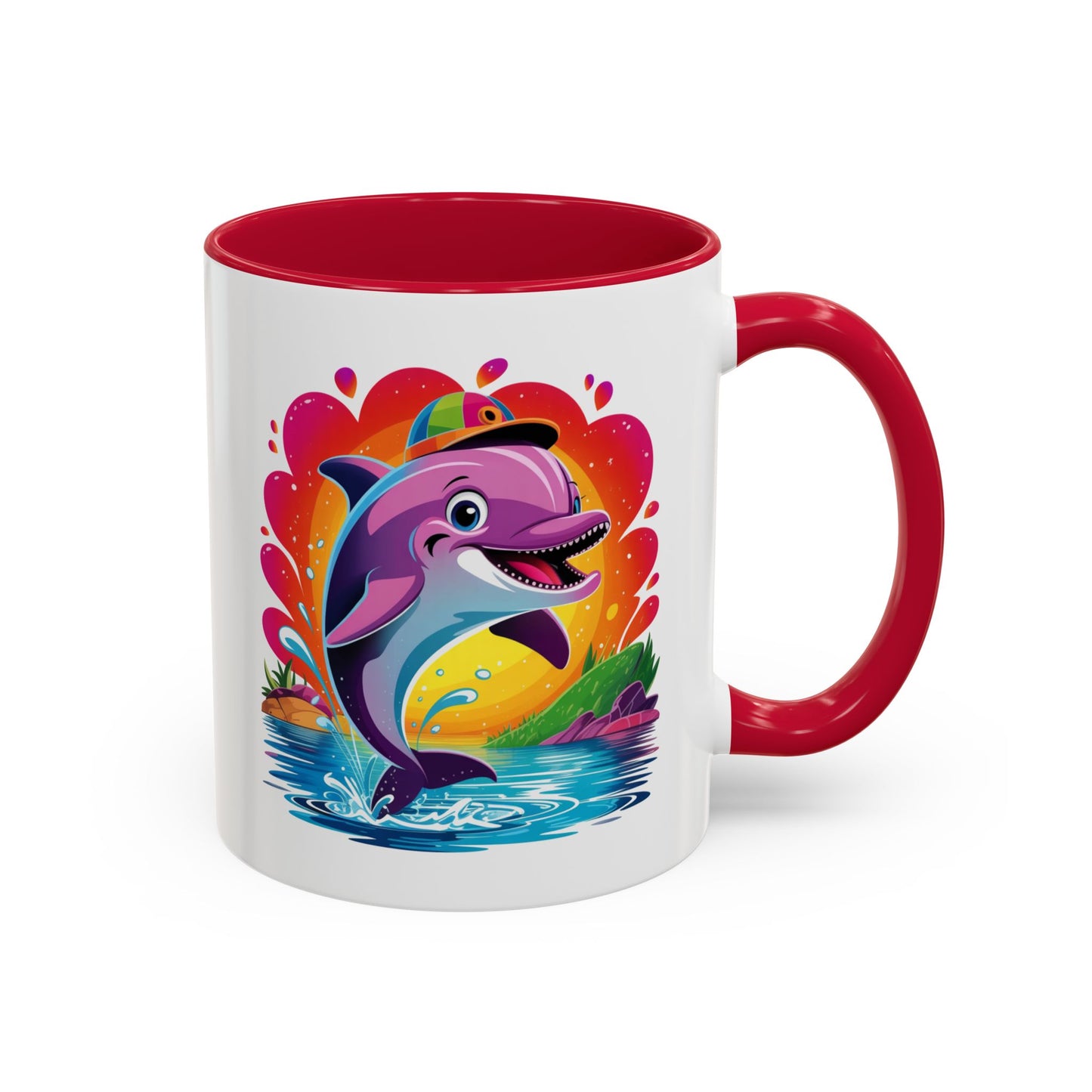 Mug Dauphin Mignon – Tasse Design Océan avec Arc-en-ciel et Soleil – Cadeau Original 325ml