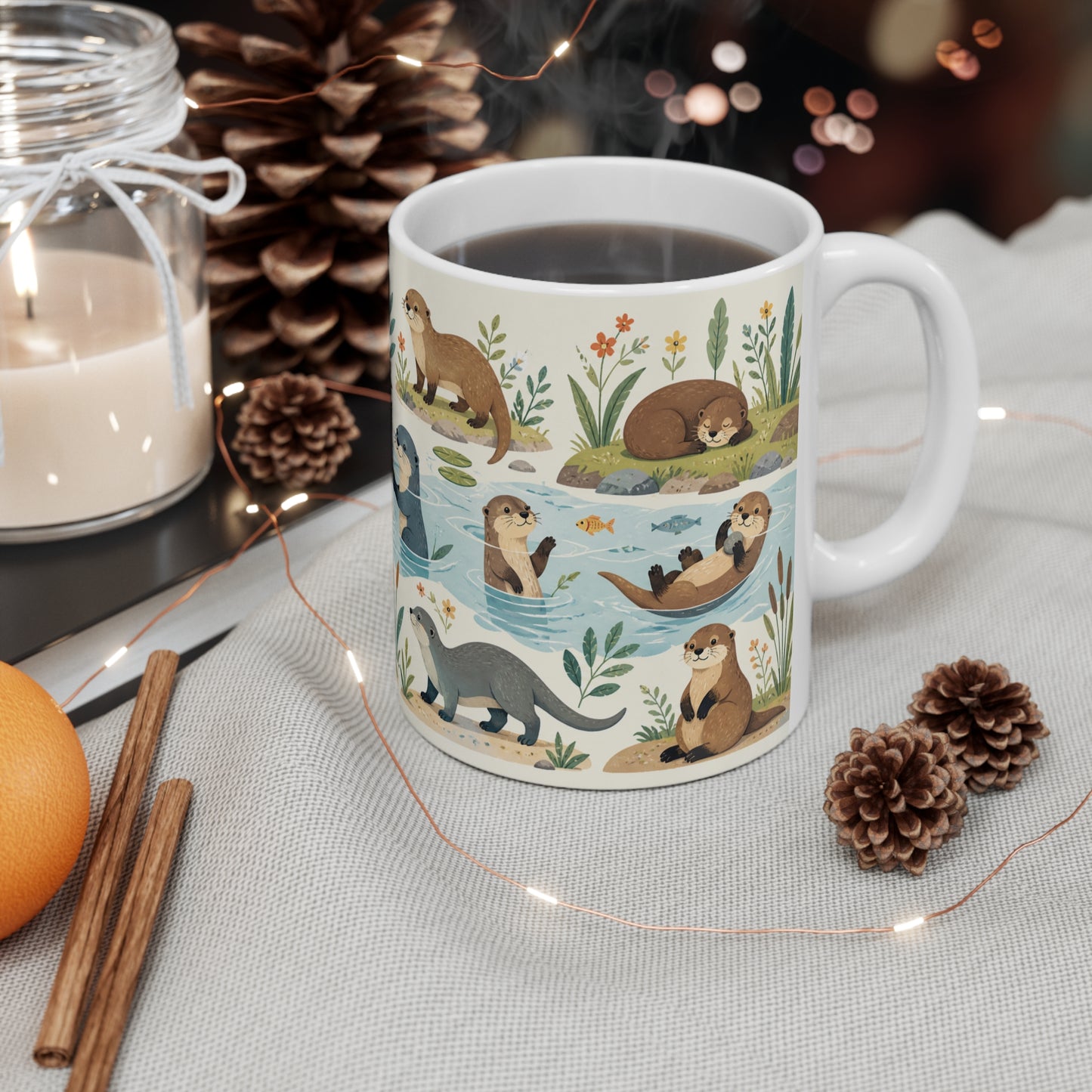 Tasse Loutres Mignonnes Kawaii – Mug Animaux Aquatiques Rivière Nature – Cadeau Loutre Homme Femme Enfant 325ml