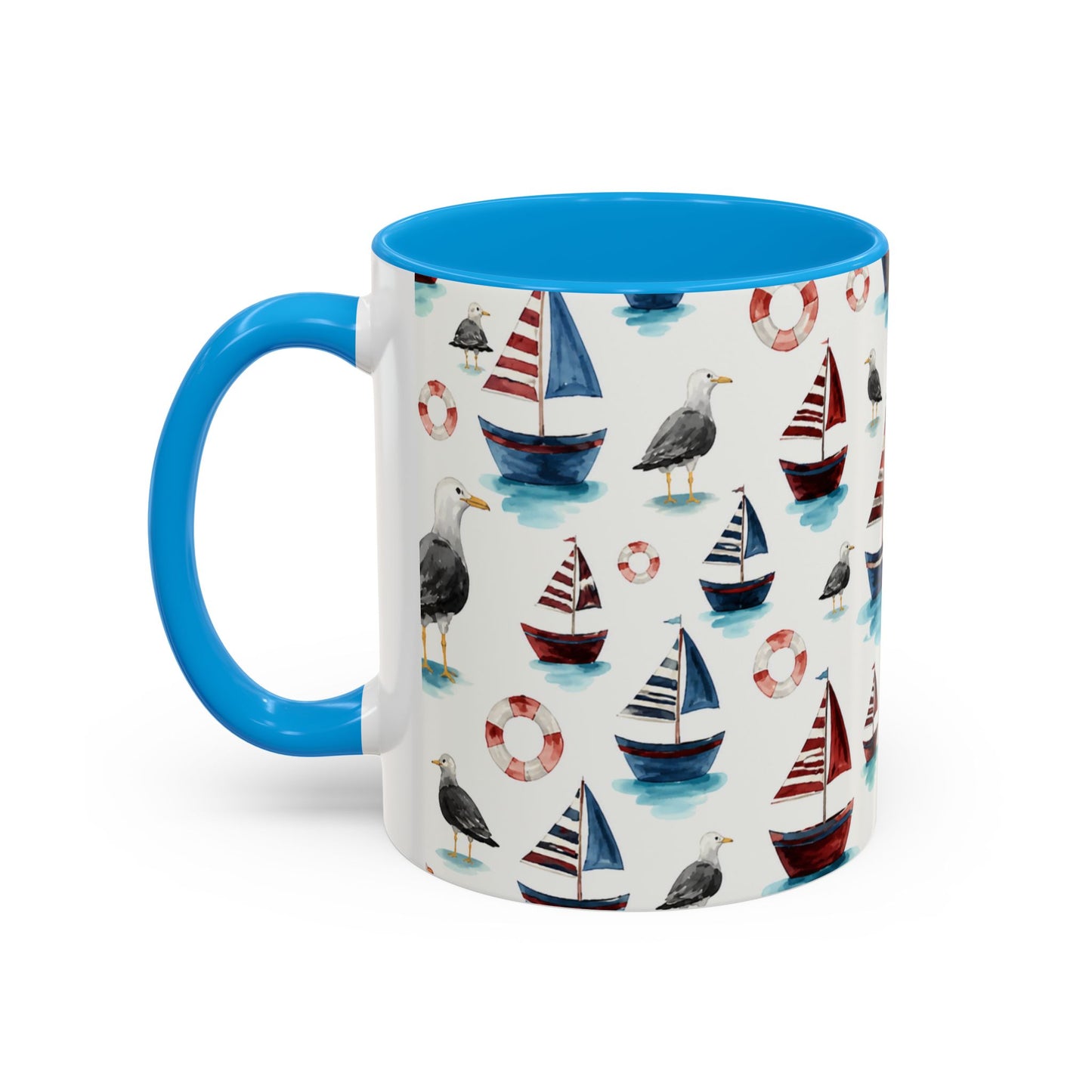 Tasse Thème Marin Aquarelle – Mug Voilier et Mouette – Design Nautique Bord de Mer – Céramique 325ml