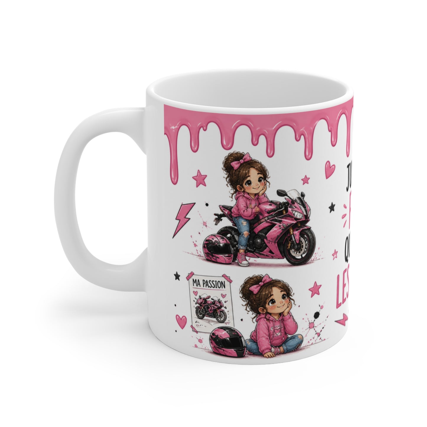 Tasse Juste Une Fille Qui Adore Les Motos – Mug Moto Rose Kawaii Pilote Course Superbike Cadeau Fille Enfant Passion Moto 325ml