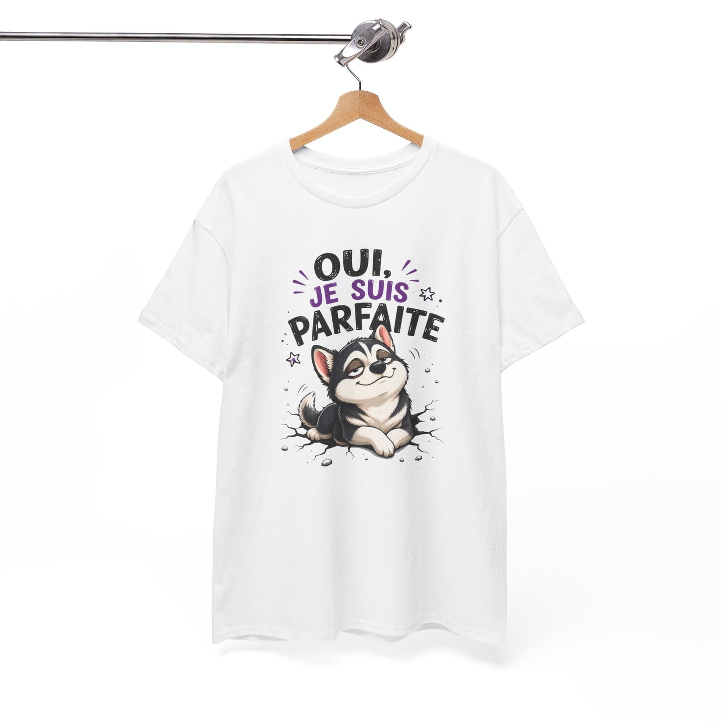 Tee-Shirt Femme Humour Chien Husky – Idée Cadeau Drôle Original Femme – Vêtement Humoristique Amoureuse des Chiens Anniversaire