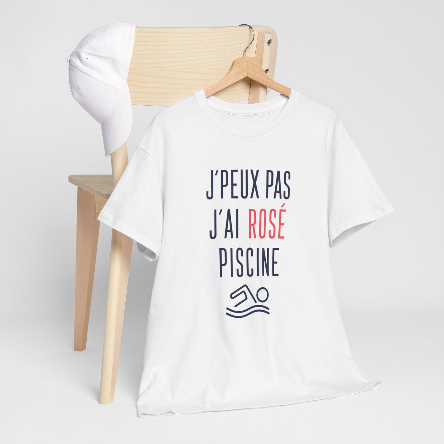 T-Shirt Apéro Piscine Humour – J’Peux Pas J’Ai Rosé Piscine – Tee Shirt Été Vacances Soleil – Cadeau Homme Femme