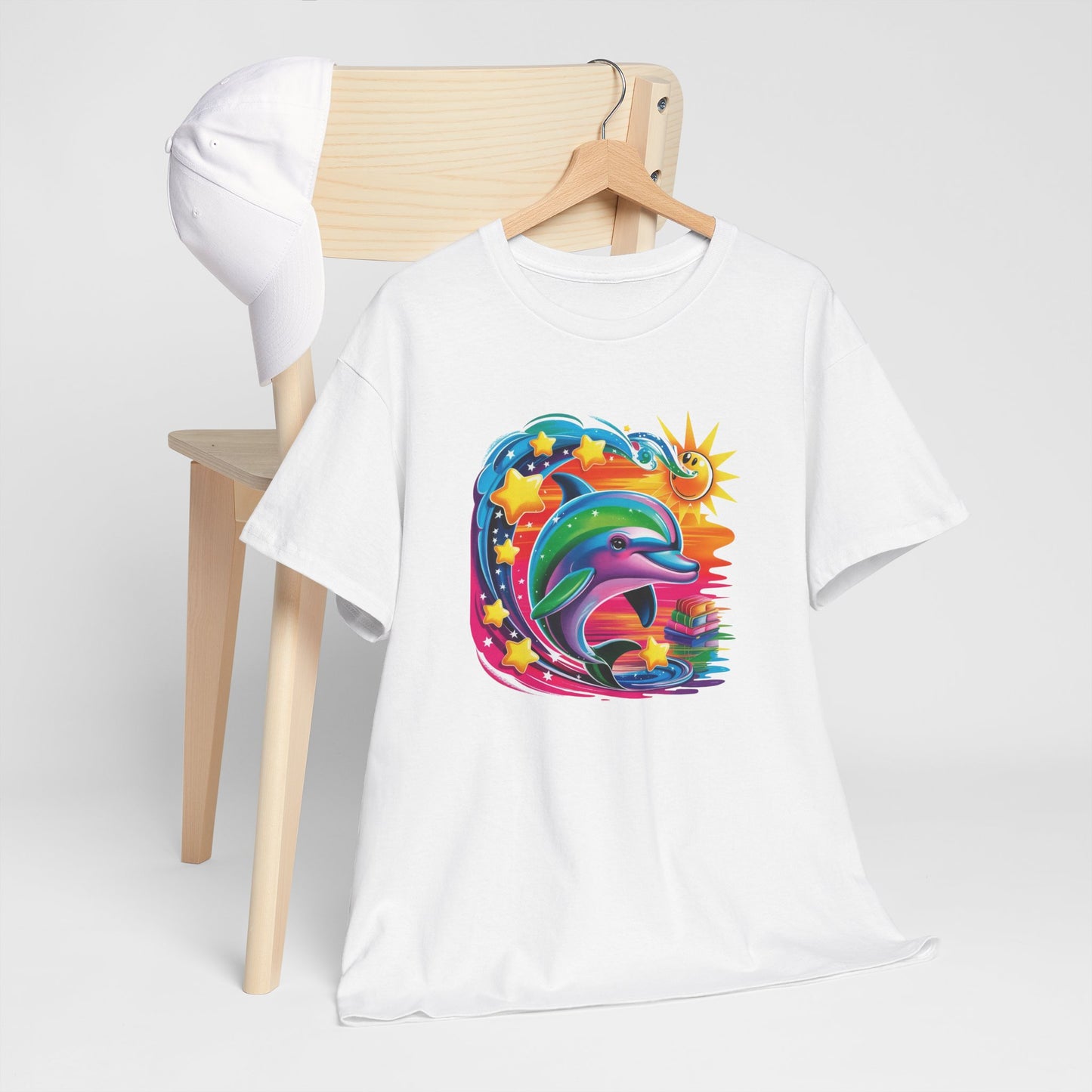 T-Shirt Dauphin Multicolore Fantaisie – Tee Shirt Animal Marin Style Cosmique Étoilé – Cadeau Adulte Original Noir Blanc Gris