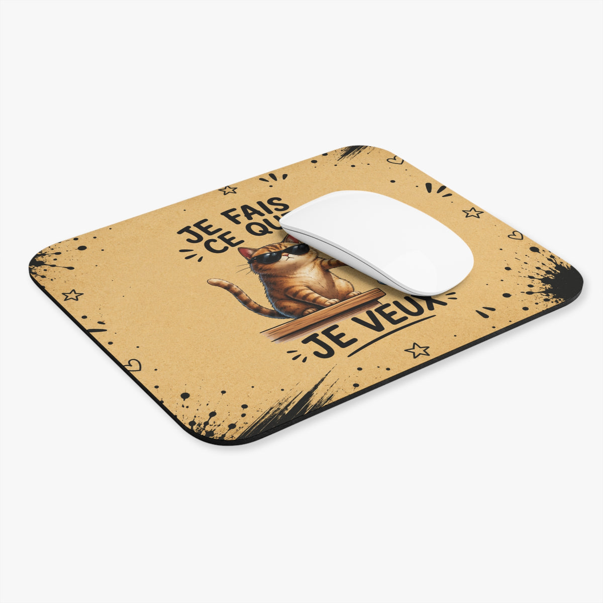 Tapis de Souris 22x18cm Je Fais Ce Que Je Veux – Chat Drôle avec Lunettes – Cadeau Humour Homme Femme