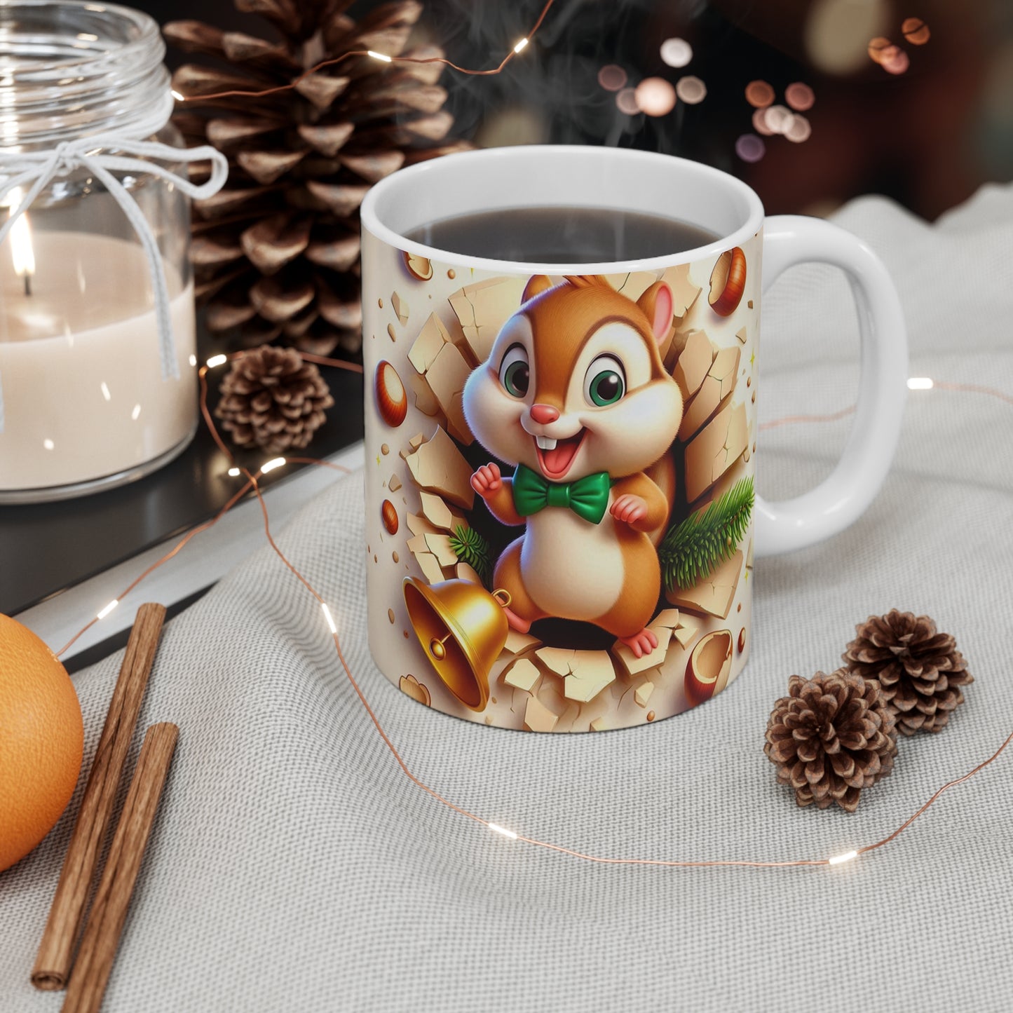 Tasse Écureuil Noël – Mug Céramique 325ml – Cadeau Hiver Festif Animaux Mignons