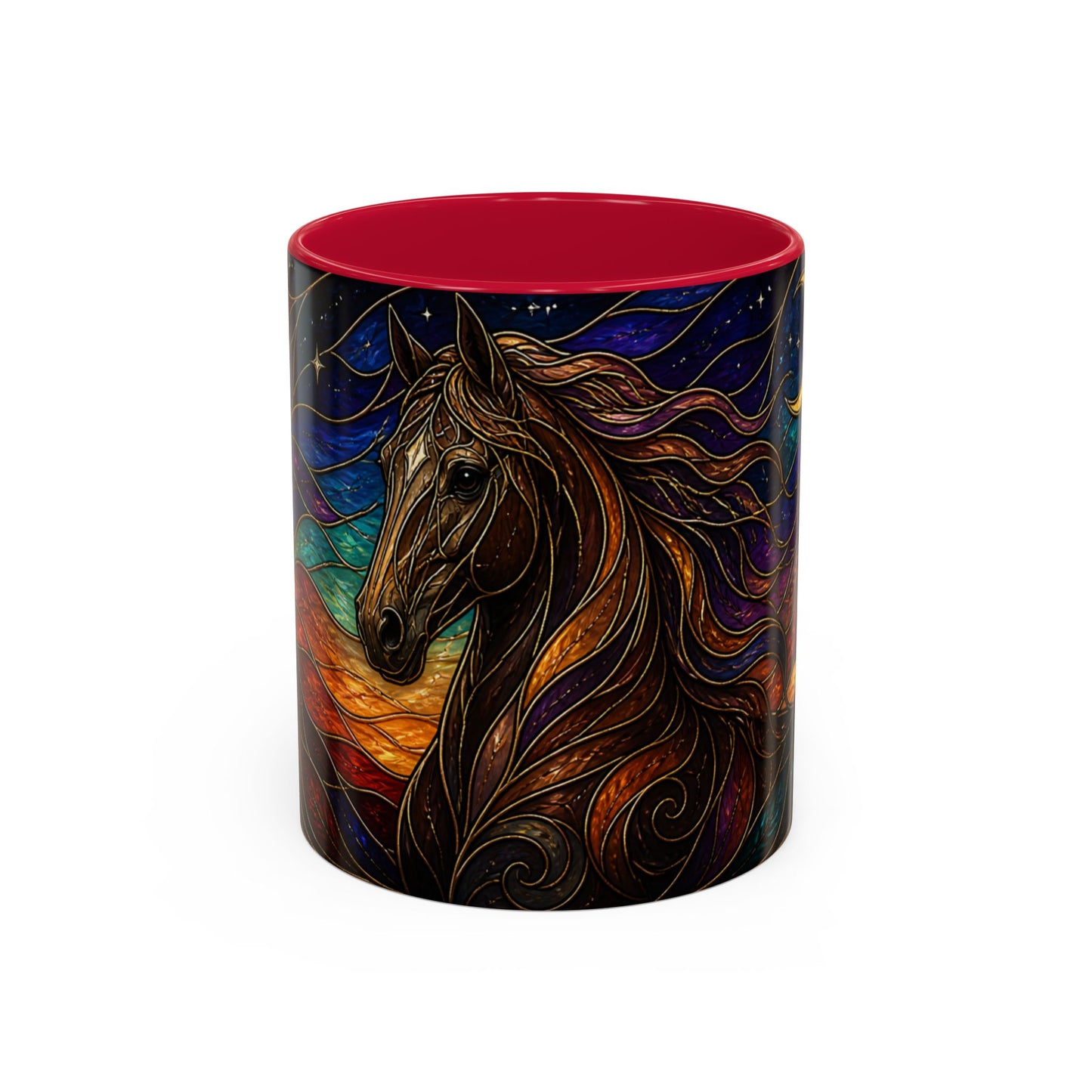 Tasse Cheval Style Vitrail – Mug Artistique Multicolore avec Lune et Cheval Élégant – Céramique 325ml