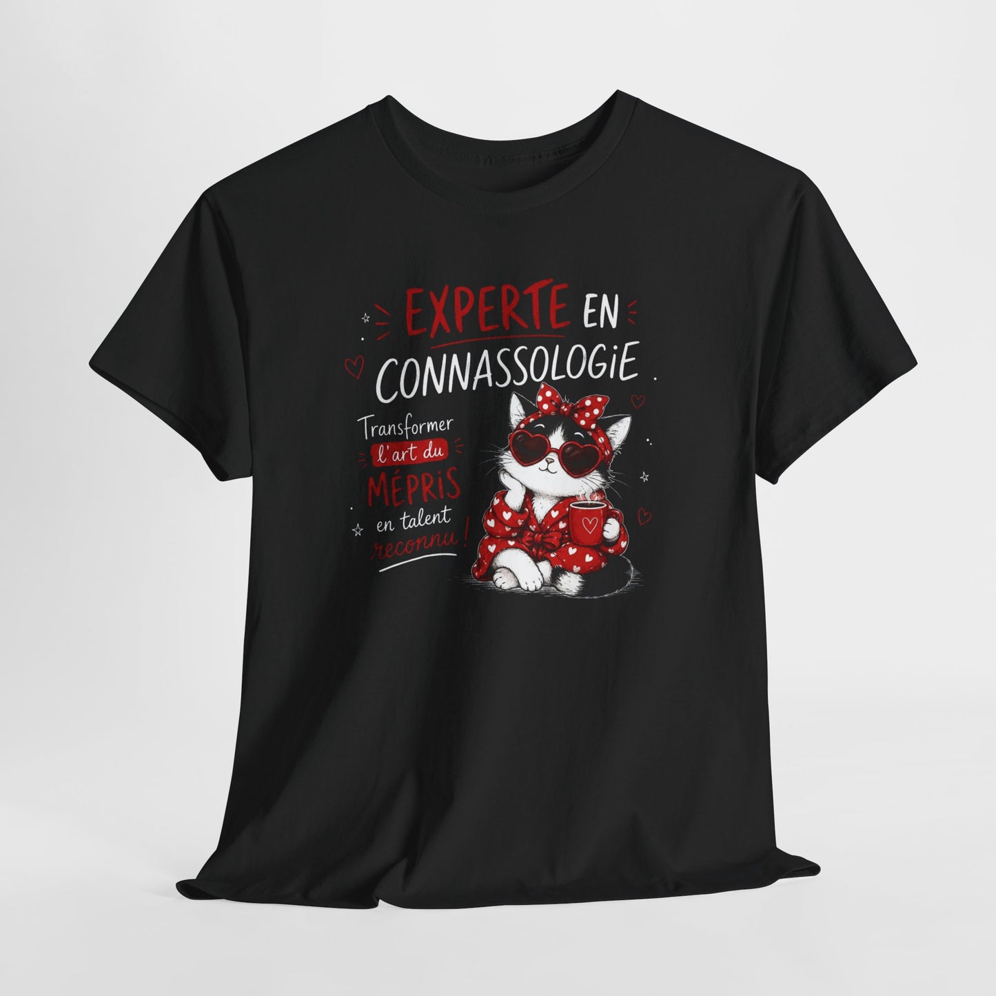 Tee-Shirt Experte en Connassologie – Cadeau Humour Femme Chat Sarcastique Drôle